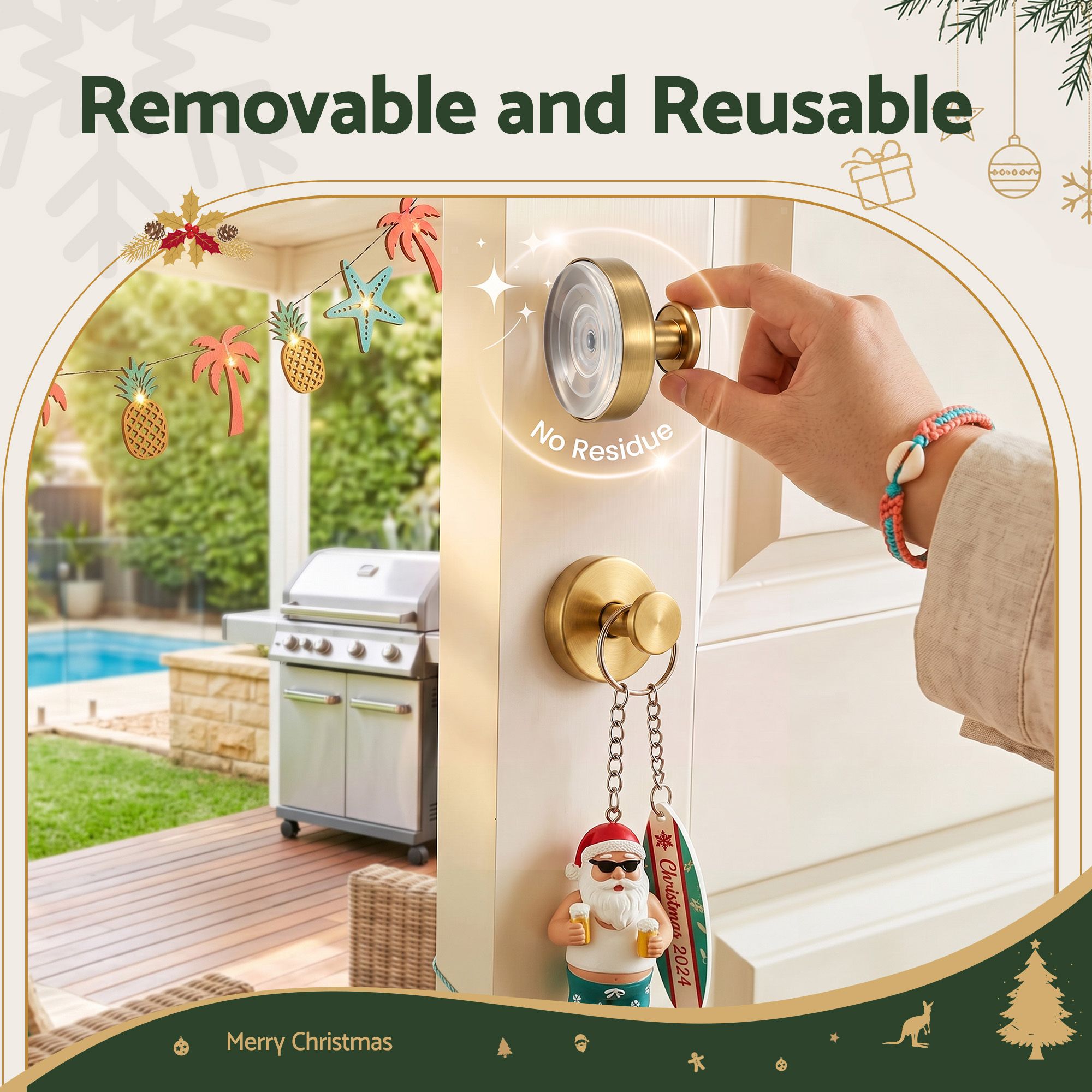Suction Cup Wreath Hooks 2 Pack Heavy Duty 5kg Vacuum Stainless Steel No Drill