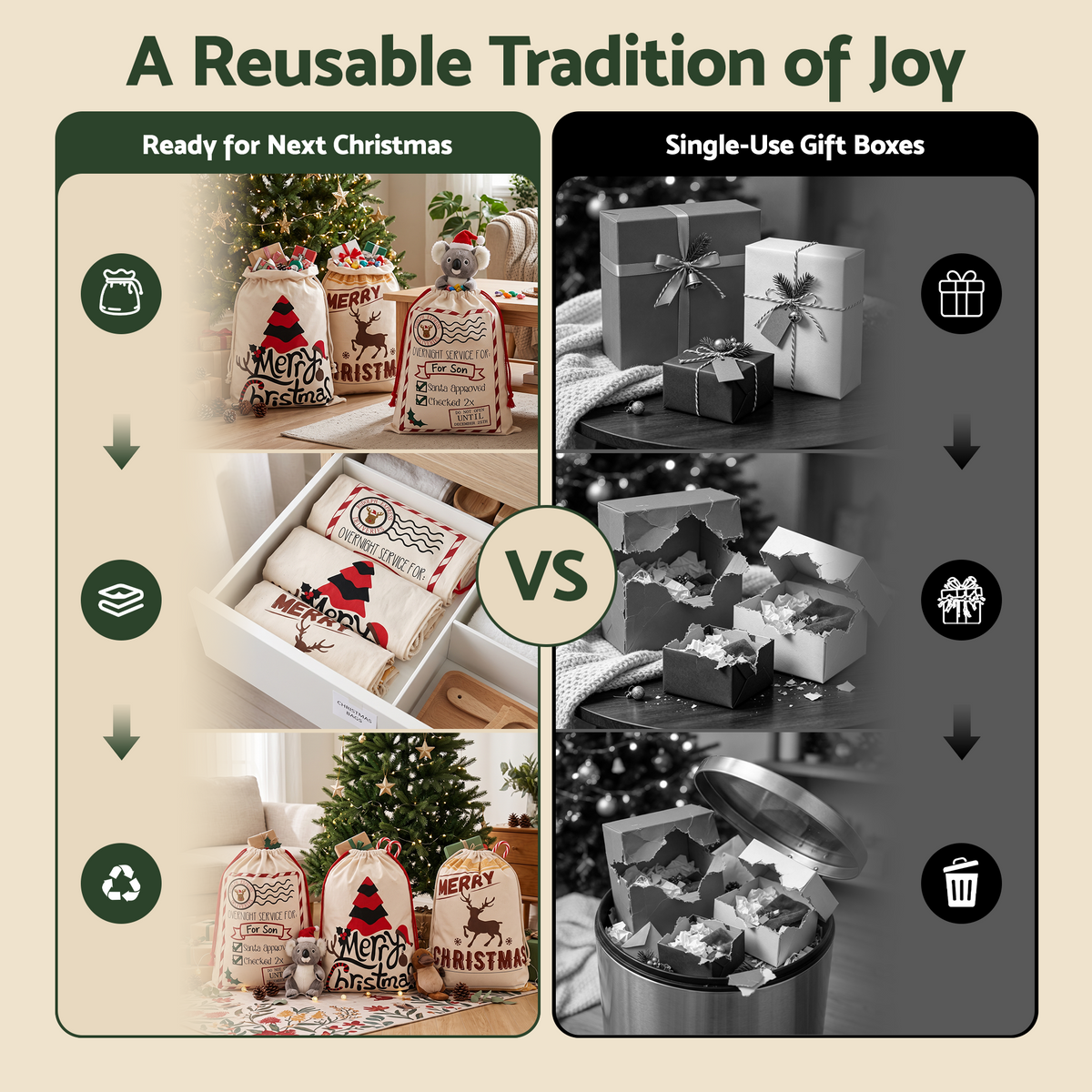 Jingle Jollys 3pc Large Canvas Christmas Santa Sacks 70 x 50cm Personalised DIY