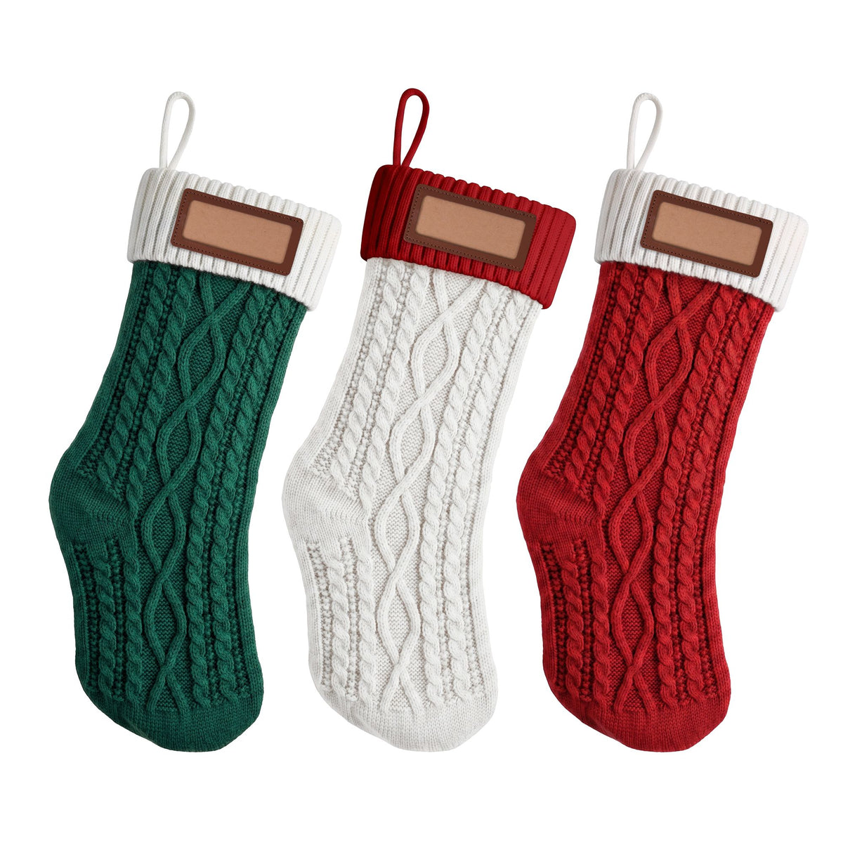 3PCS Personalized Christmas Stockings Leather Patches Contrast Colour Set
