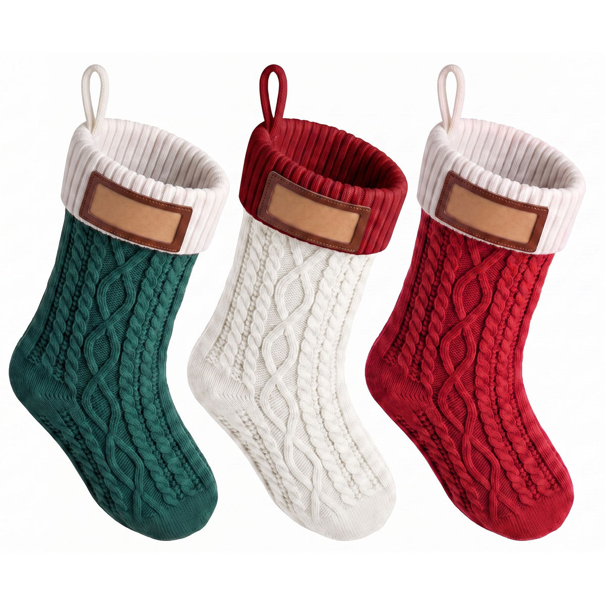 3PCS Personalized Christmas Stockings Leather Patches Contrast Colour Set