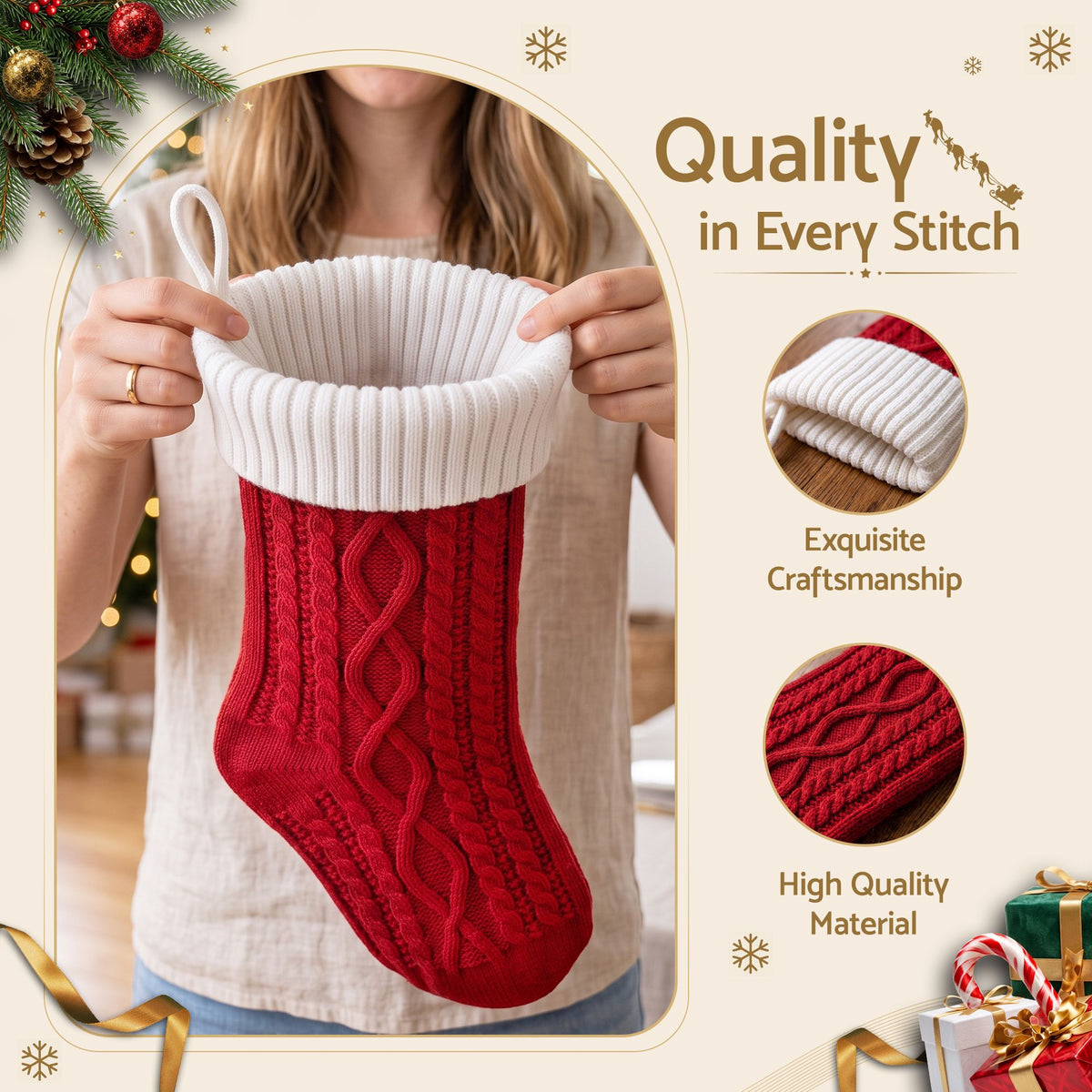 3PCS Personalized Christmas Stockings Leather Patches Contrast Colour Set