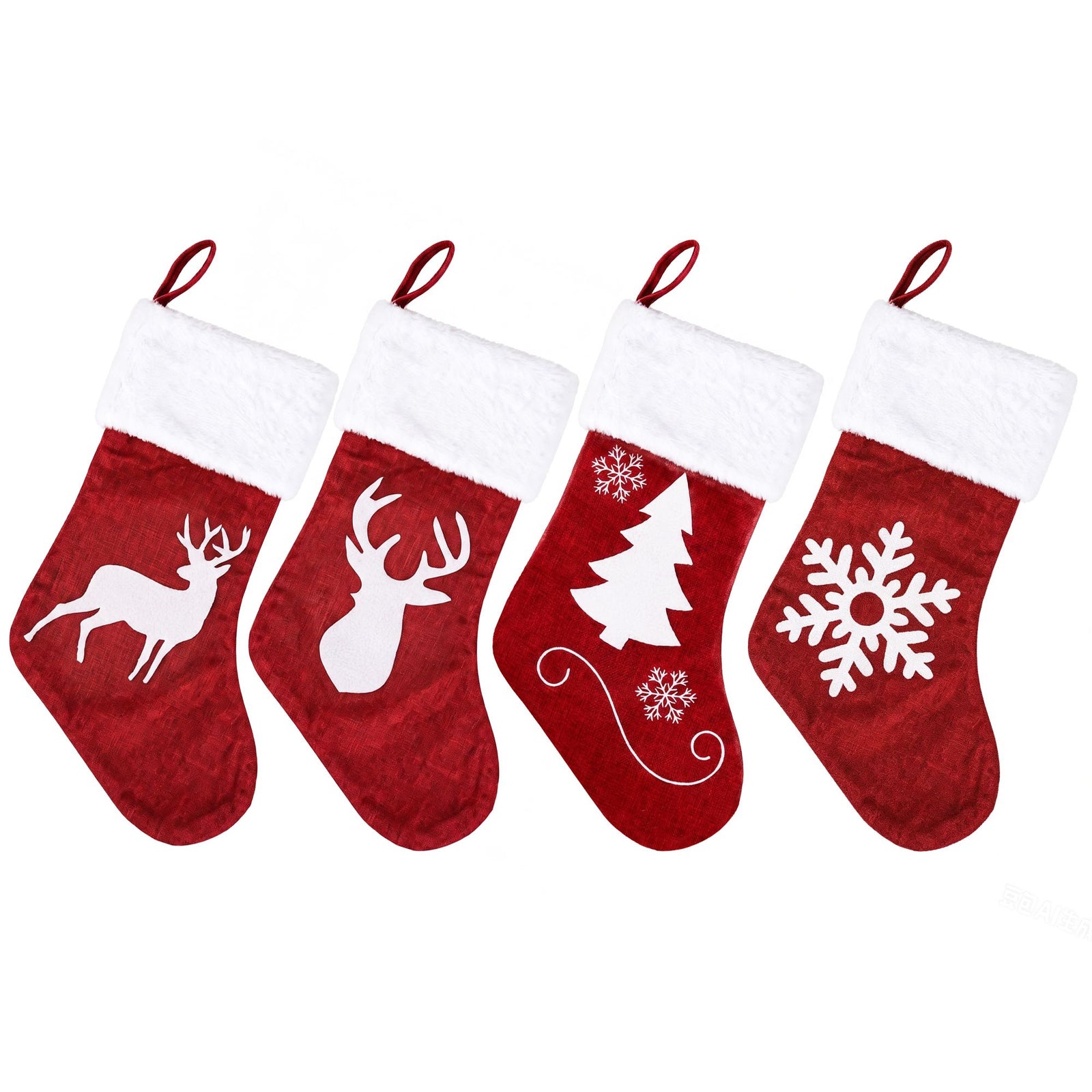 4 Pack Large Velvet Christmas Stockings 46.5cm Red White Fireplace Decor