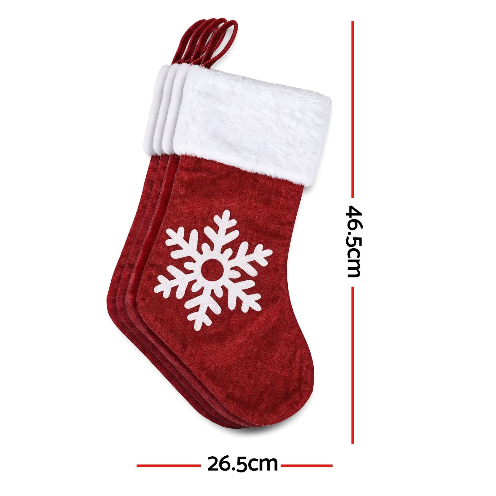 4 Pack Large Velvet Christmas Stockings 46.5cm Red White Fireplace Decor