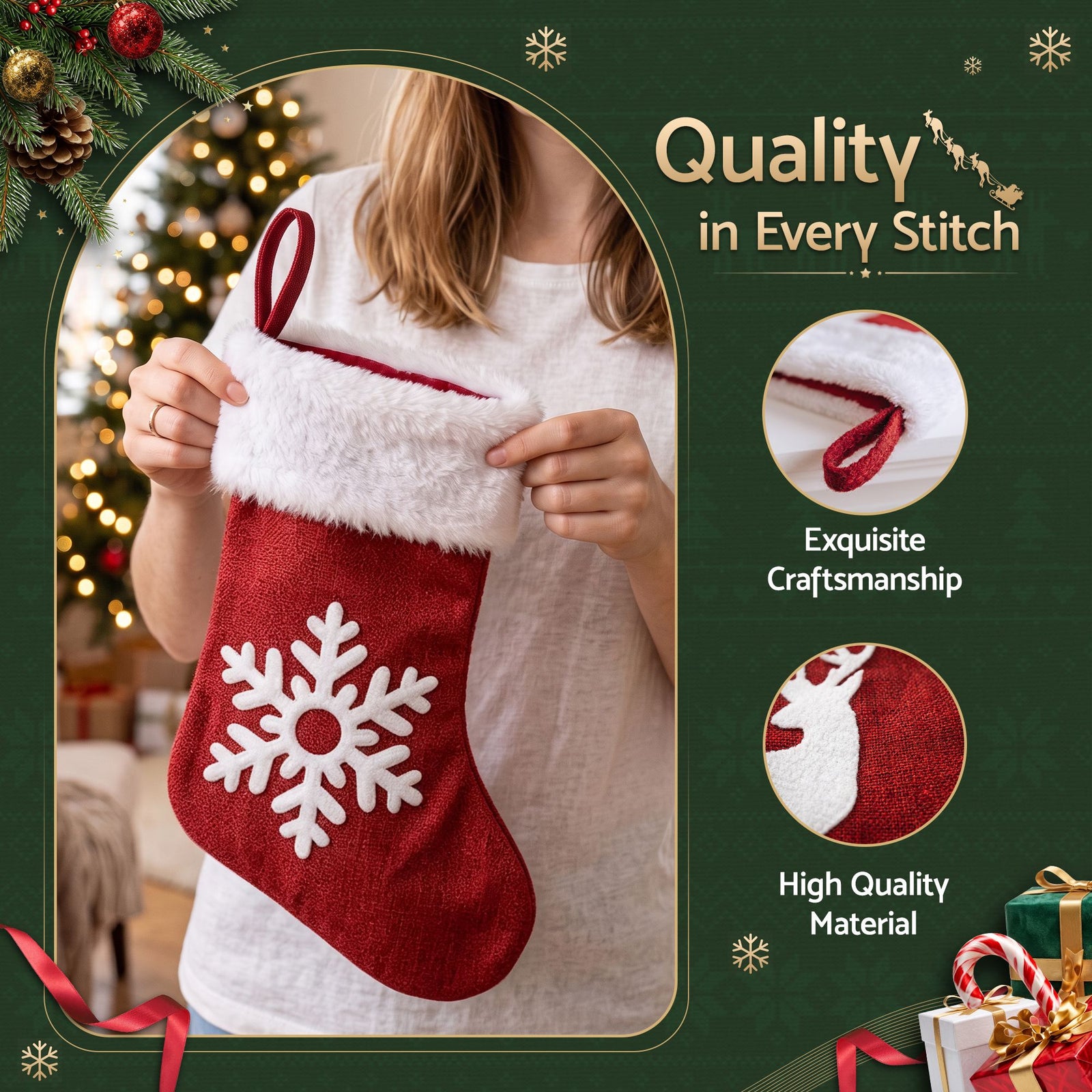 4 Pack Large Velvet Christmas Stockings 46.5cm Red White Fireplace Decor