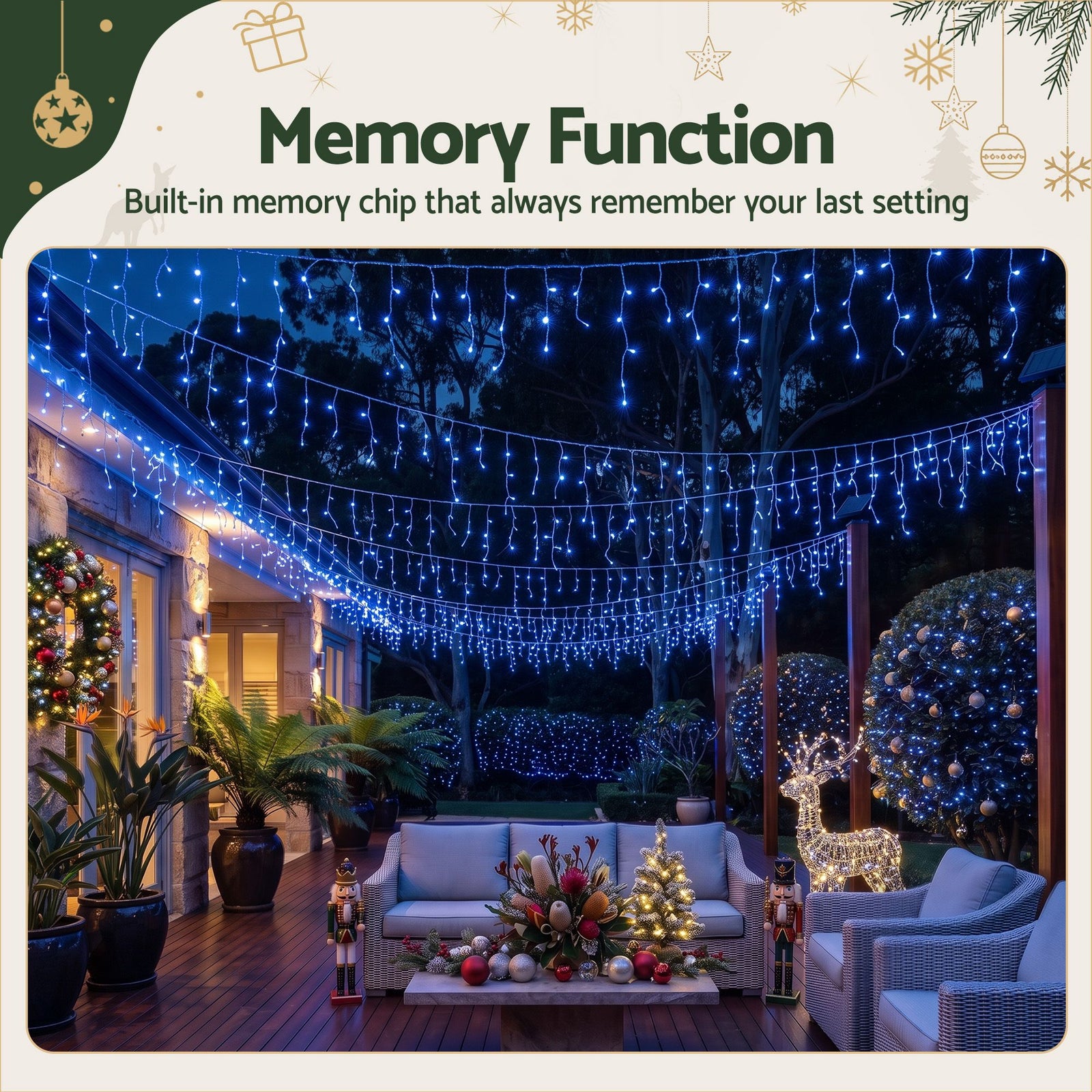 Jingle Jollys 32M Christmas Lights Solar Icicle String Lights 960 LED Blue