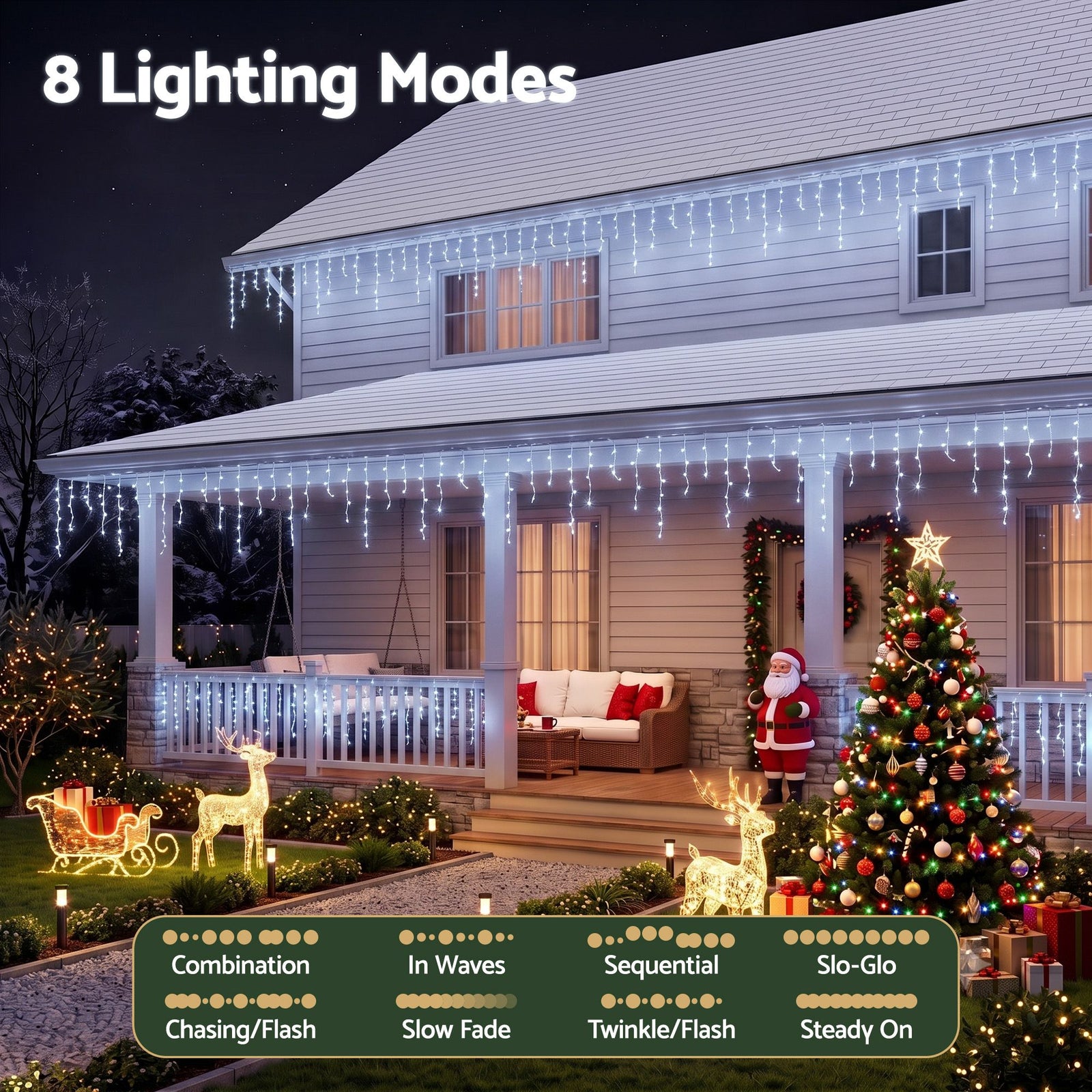 Jingle Jollys 32M Christmas Lights Solar Icicle String Lights 960 LED Cool White