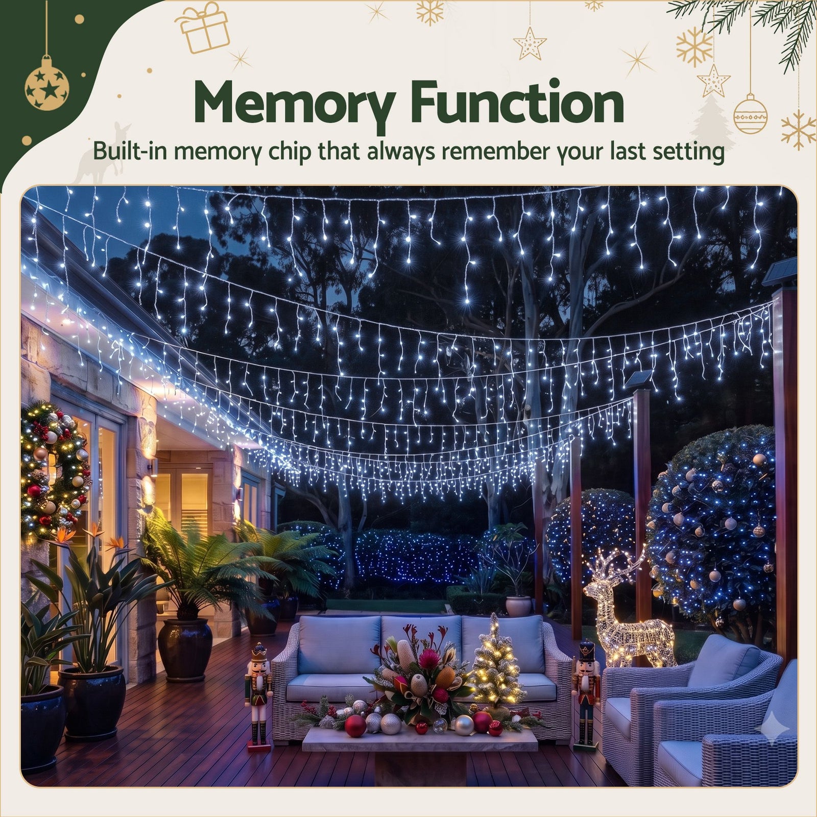Jingle Jollys 32M Christmas Lights Solar Icicle String Lights 960 LED Cool White