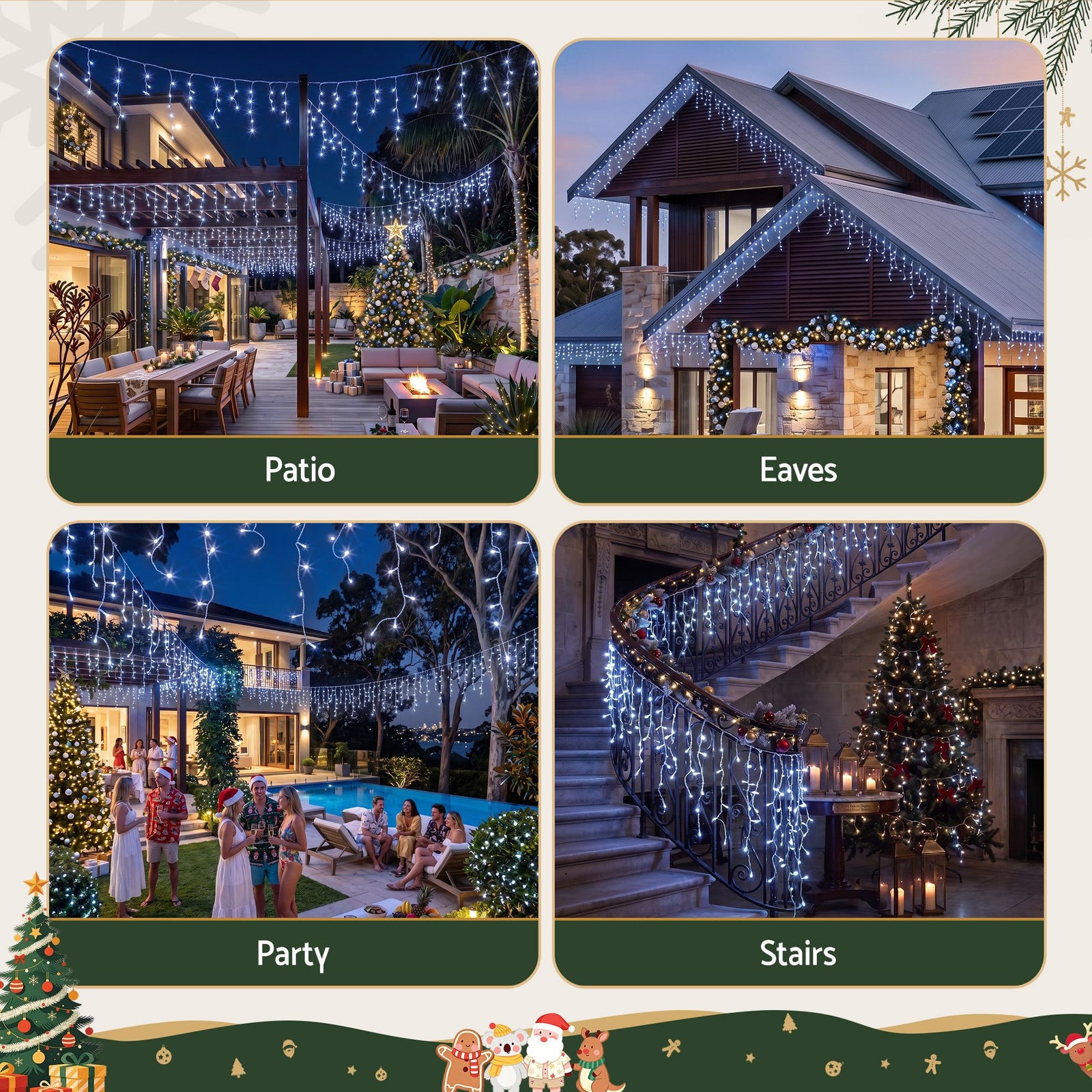 Jingle Jollys 32M Christmas Lights Solar Icicle String Lights 960 LED Cool White