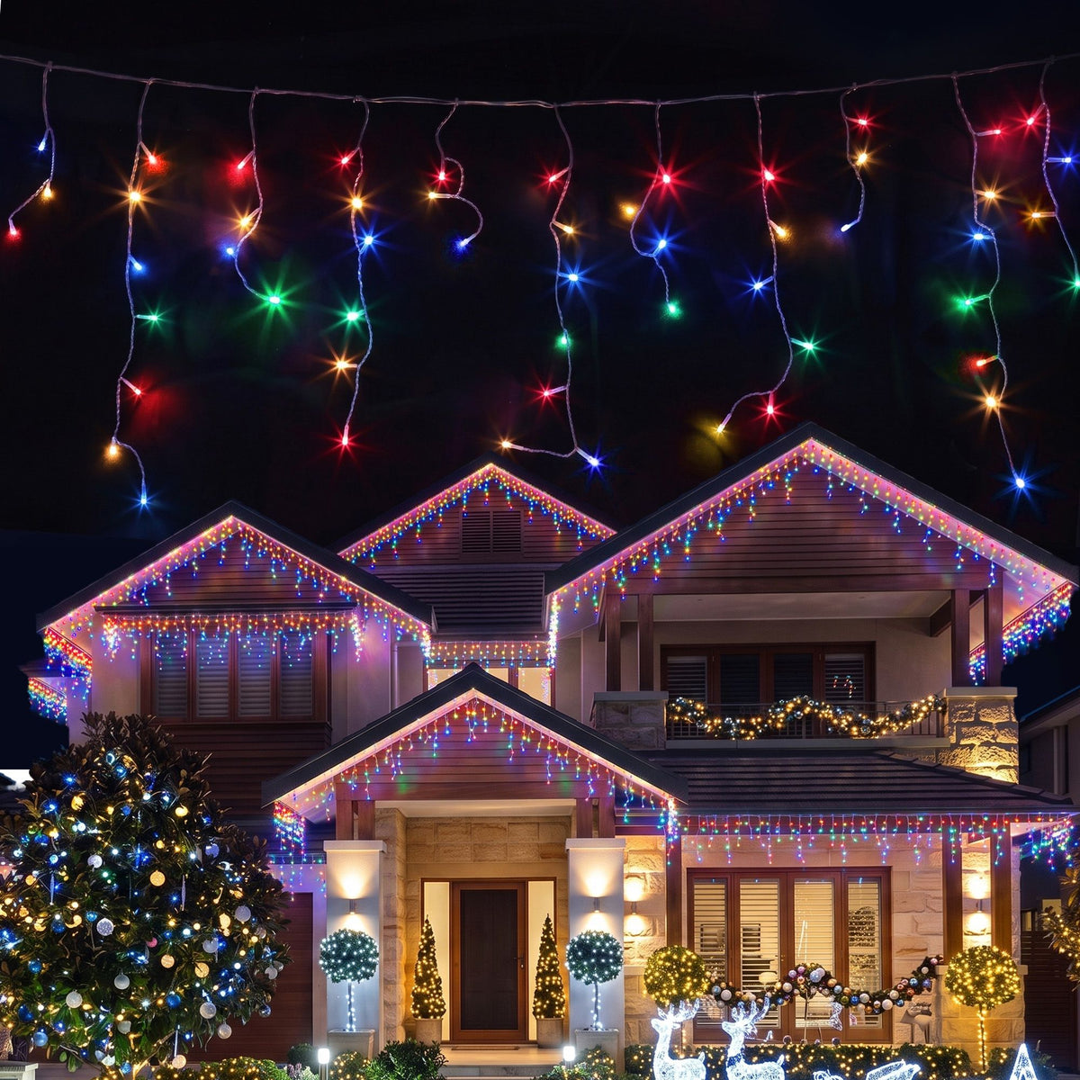 32M Christmas Icicle String Lights 960 LED Multicolour 8 Modes Solar Powered