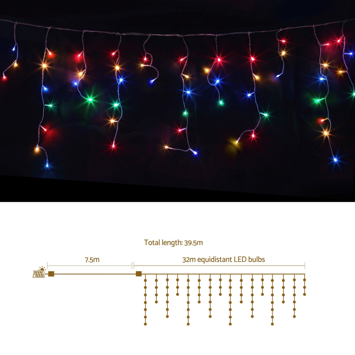 32M Christmas Icicle String Lights 960 LED Multicolour 8 Modes Solar Powered