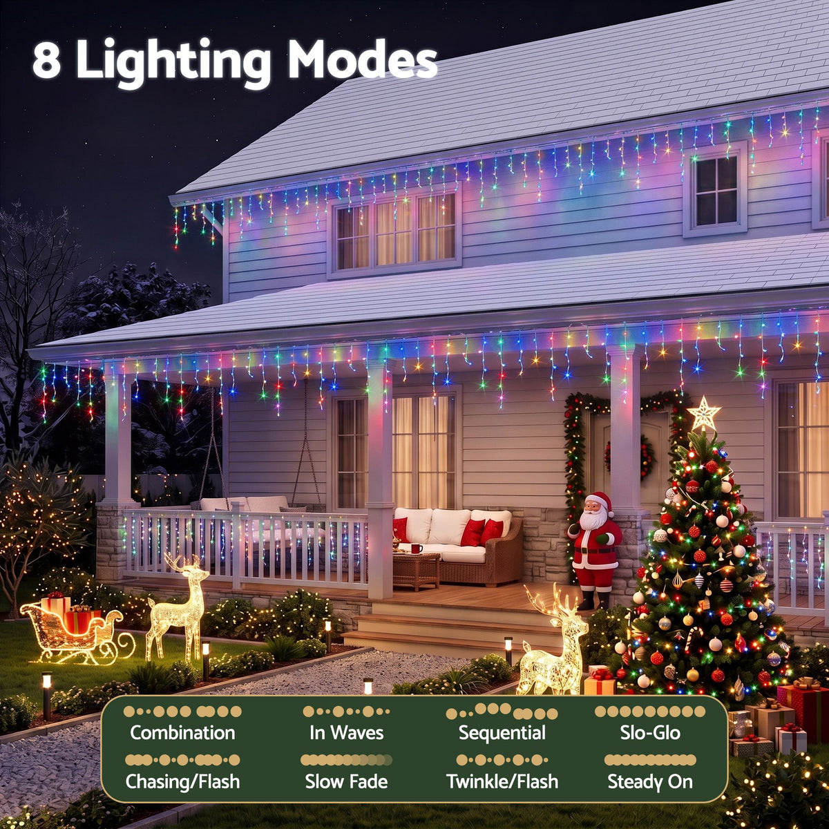 32M Christmas Icicle String Lights 960 LED Multicolour 8 Modes Solar Powered