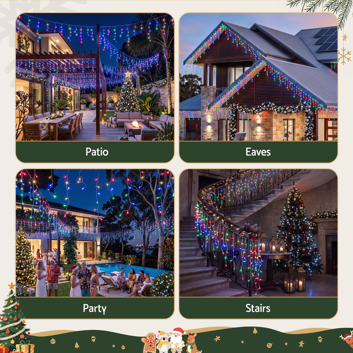 32M Christmas Icicle String Lights 960 LED Multicolour 8 Modes Solar Powered