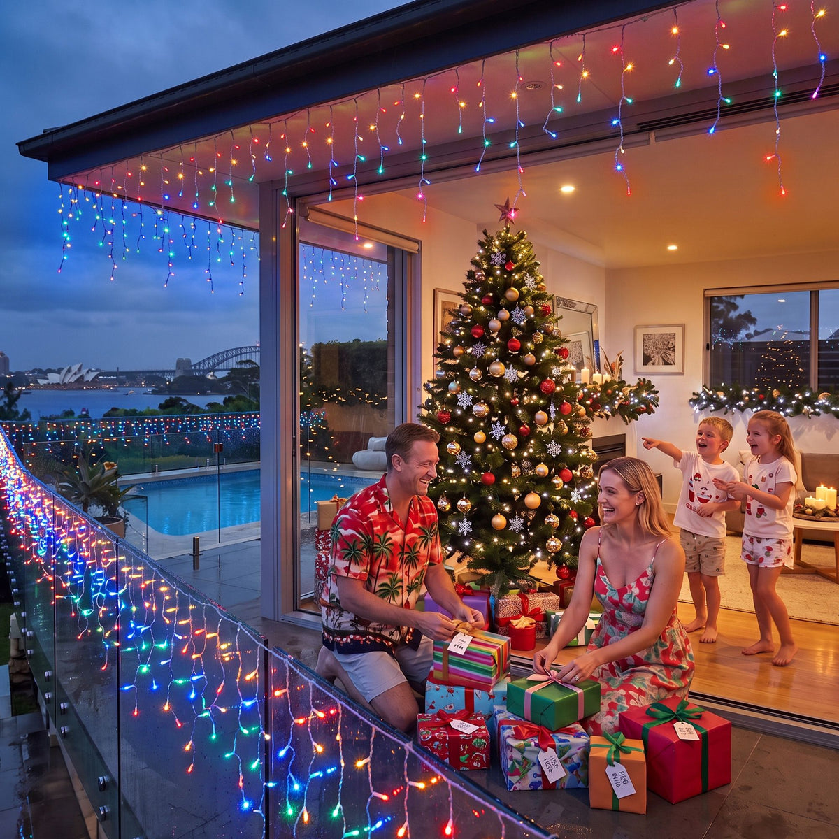 32M Christmas Icicle String Lights 960 LED Multicolour 8 Modes Solar Powered