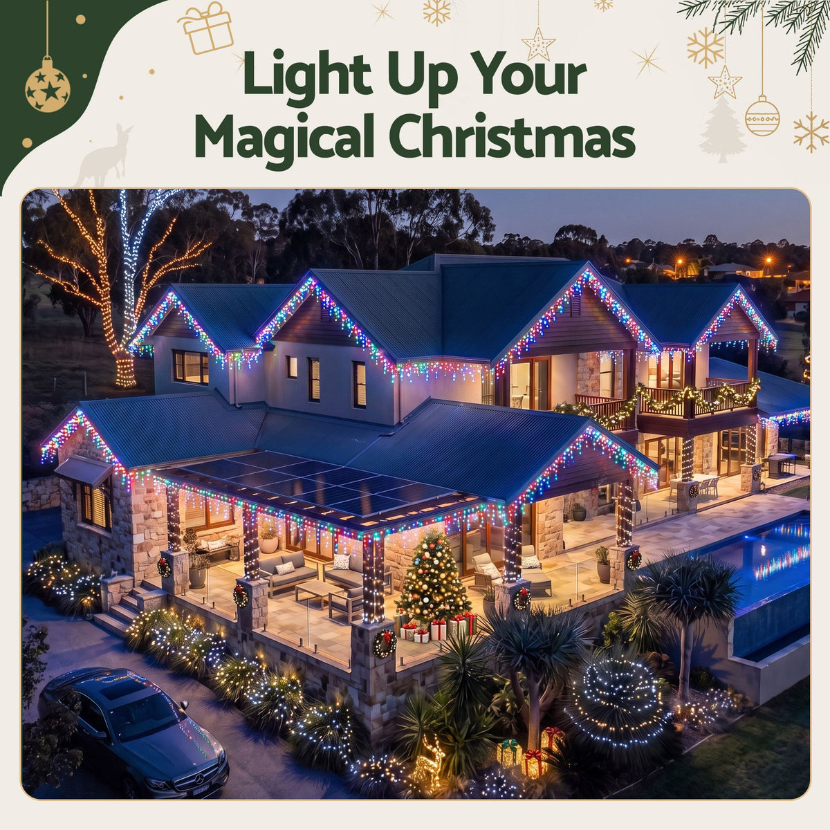 32M Christmas Icicle String Lights 960 LED Multicolour 8 Modes Solar Powered