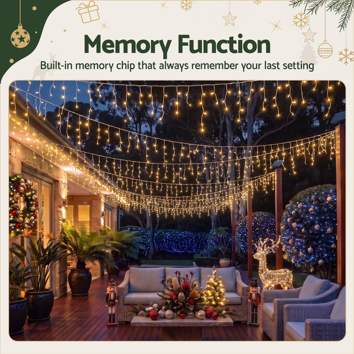 32M Christmas Icicle String Lights 960 LED Warm White 8 Modes Solar Powered