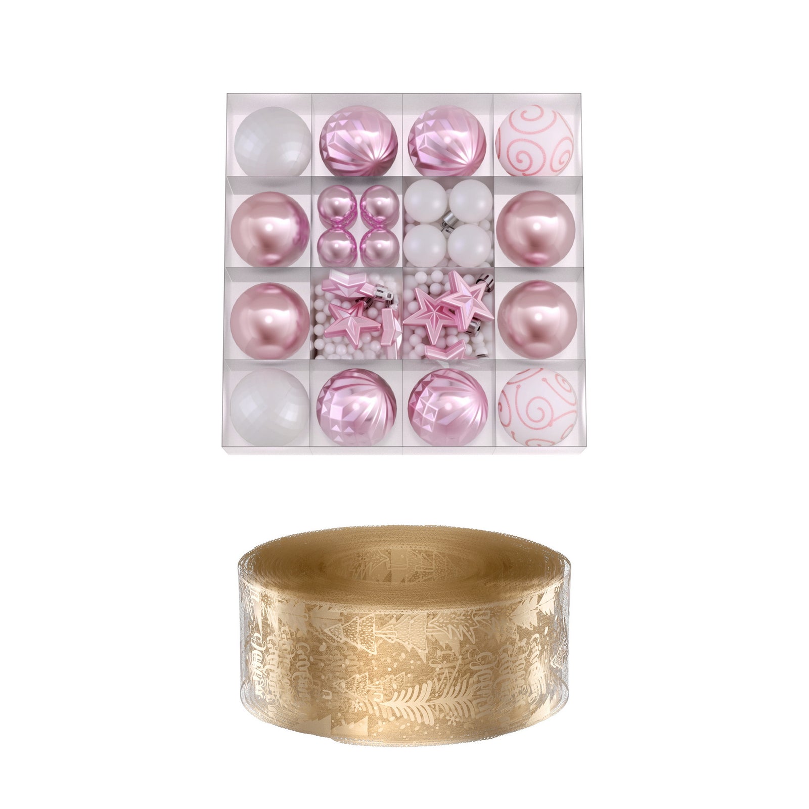 Christmas Tree Decoration Set Ribbon Baubles Ornaments Party 34pcs