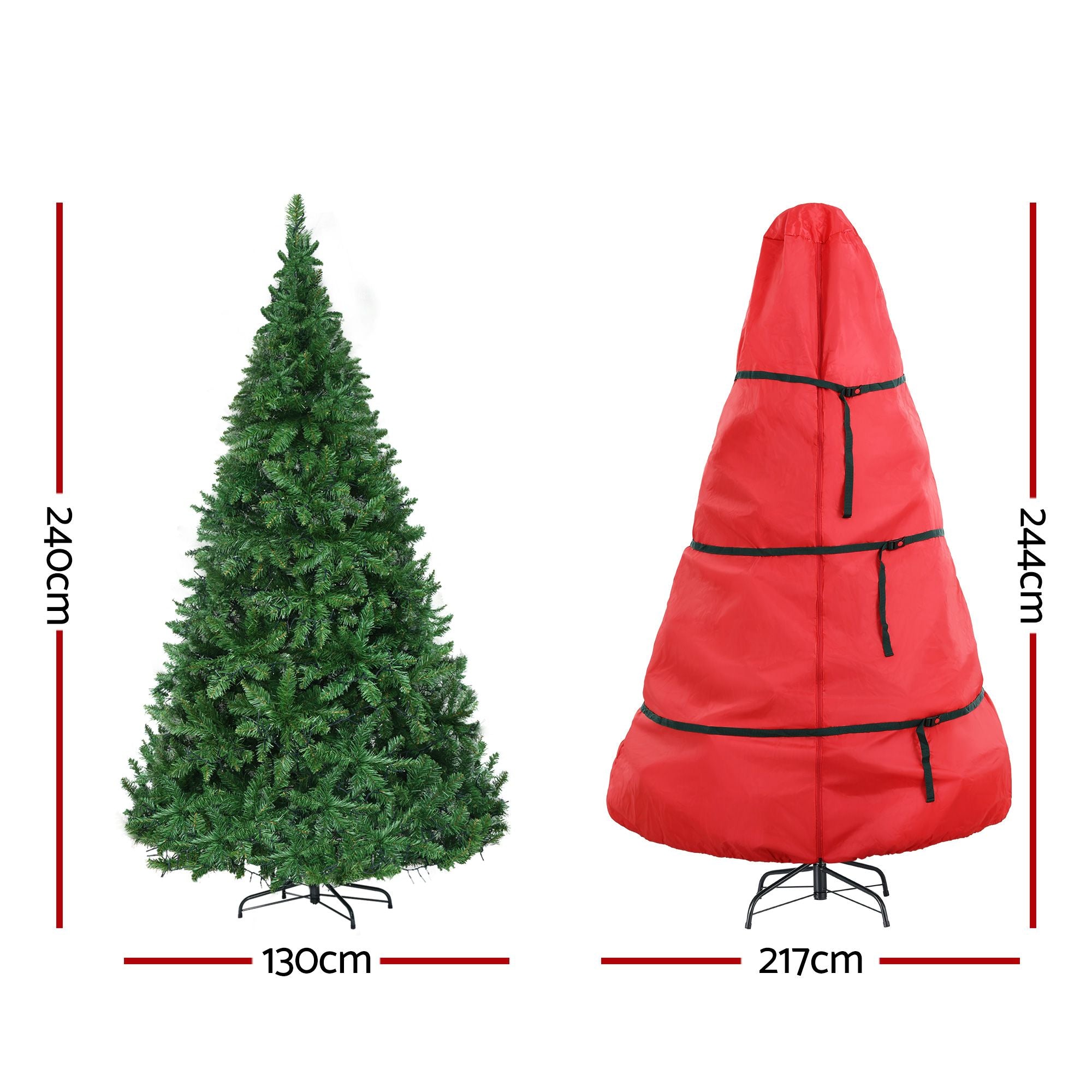 Jingle Jollys 2.4m Pre-Lit Christmas Tree 1488 LED, 8 Light Modes & Storage Bag