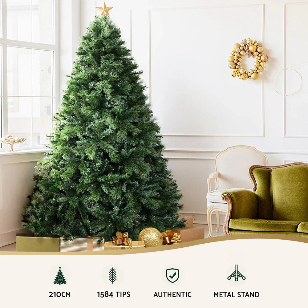7FT Green Pine Christmas Tree PVC Holiday Tree with Metal Stand