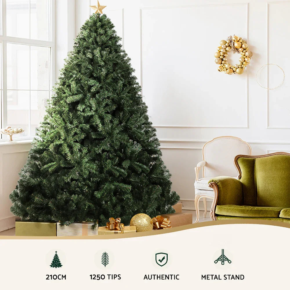 7FT Artificial Christmas Tree Green PVC Fir Tree with Metal Stand