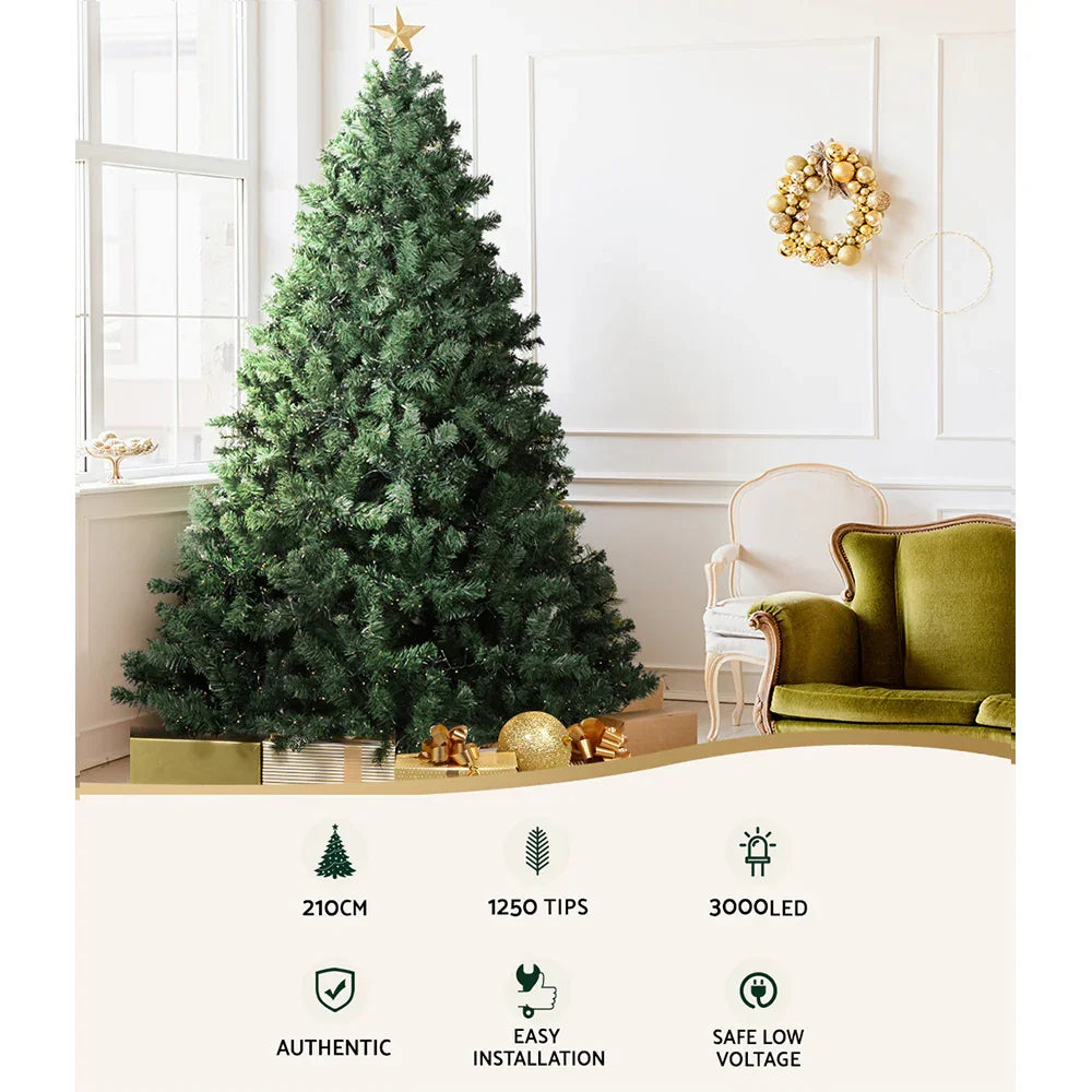 7FT Pre Lit Christmas Tree 3000 LED Warm White Spruce Tree with Stand
