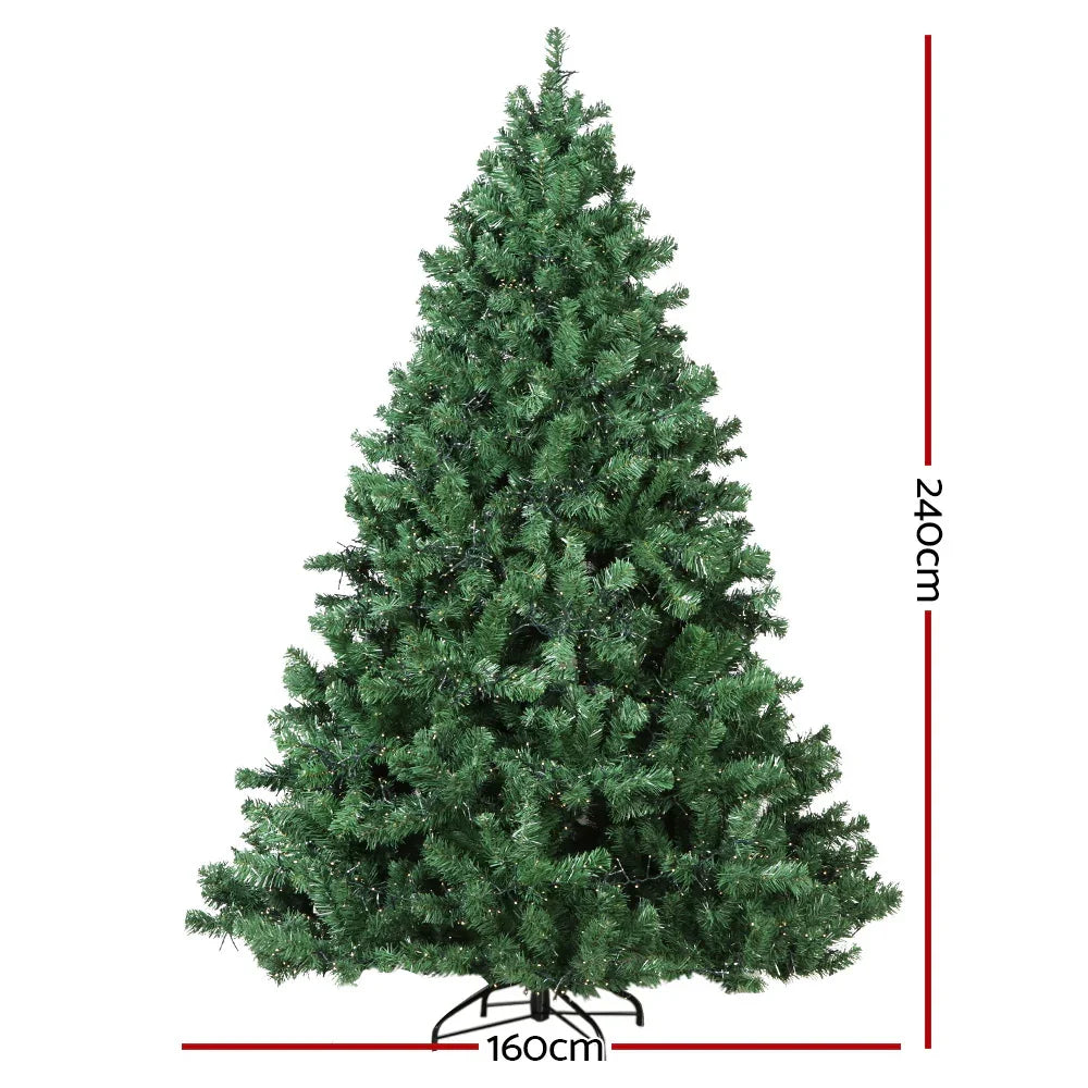 8FT Pre Lit Christmas Tree Warm White LED PVC Holiday Tree
