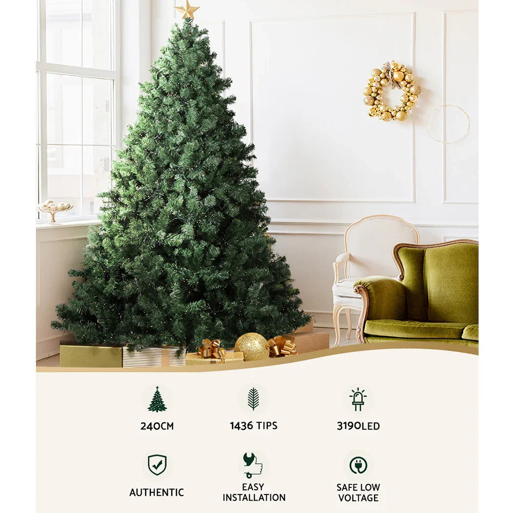 8FT Pre Lit Christmas Tree Warm White LED PVC Holiday Tree