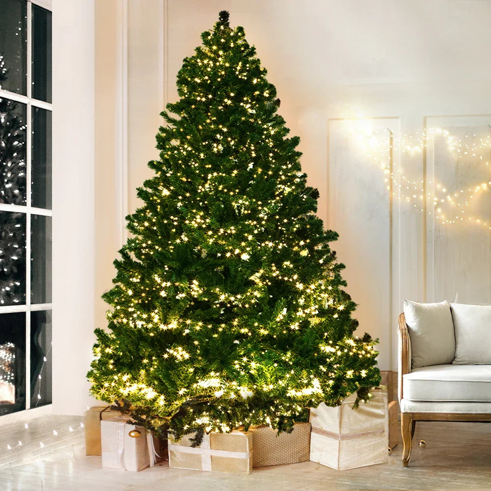 8FT Pre Lit Christmas Tree Warm White LED PVC Holiday Tree