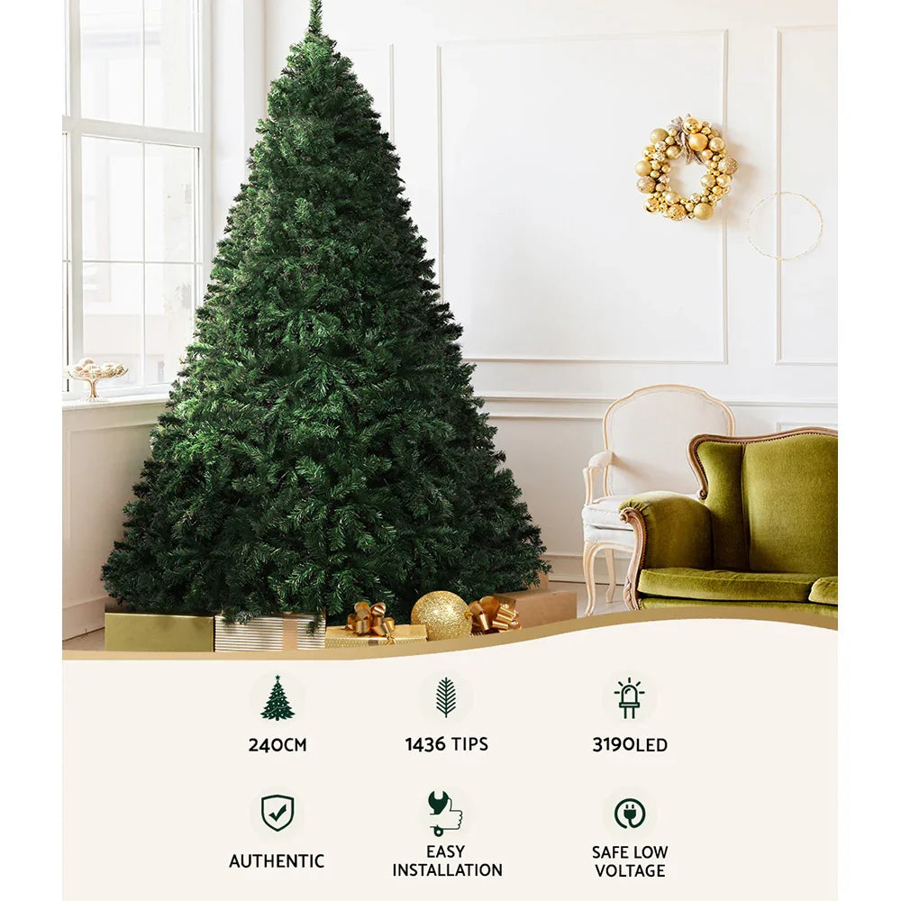 8FT Pre Lit Christmas Tree 3190 LED Multi Colour Fir Tree