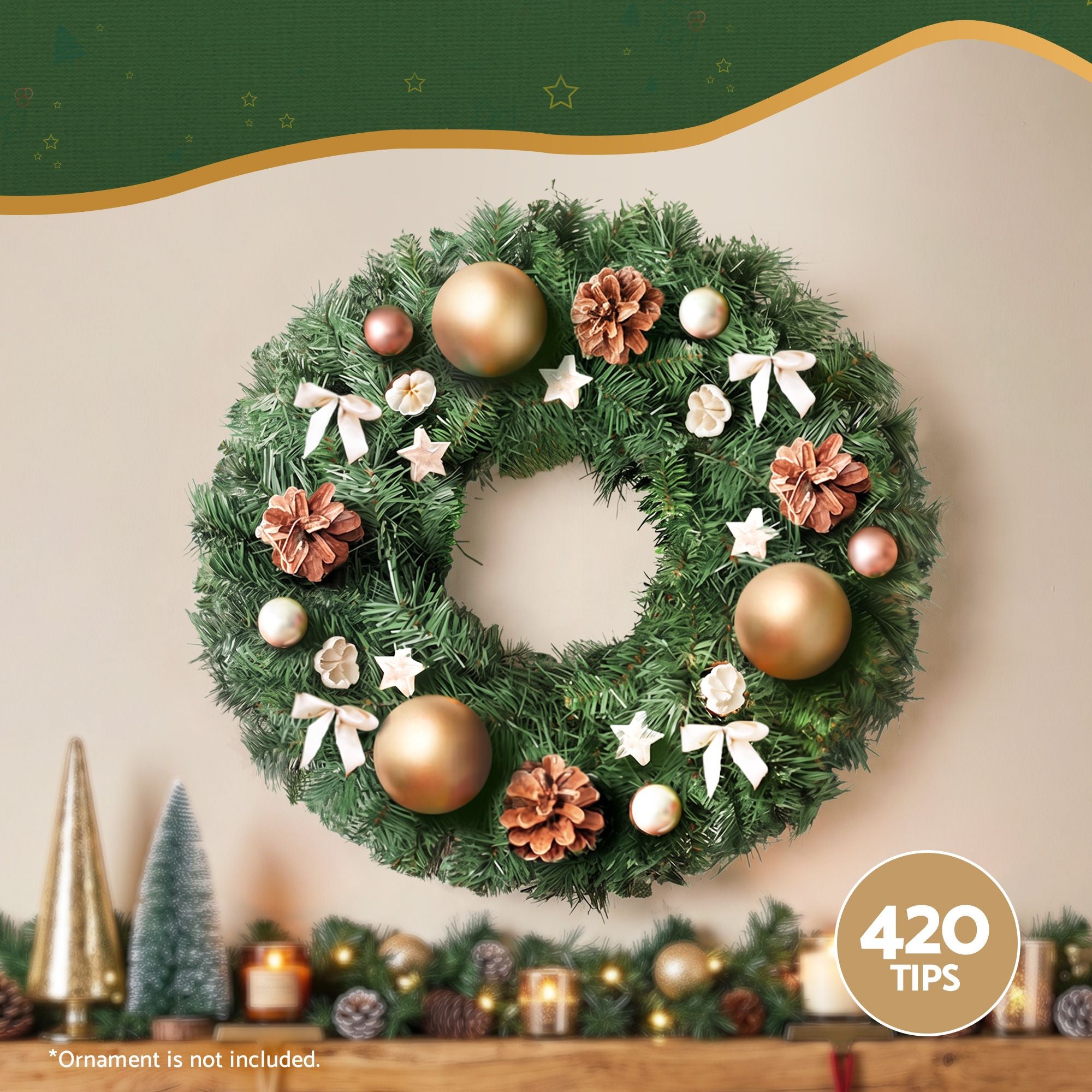 Christmas Wreath 60cm Artificial Green Garland Door Decoration 420 Tips Xmas Bush