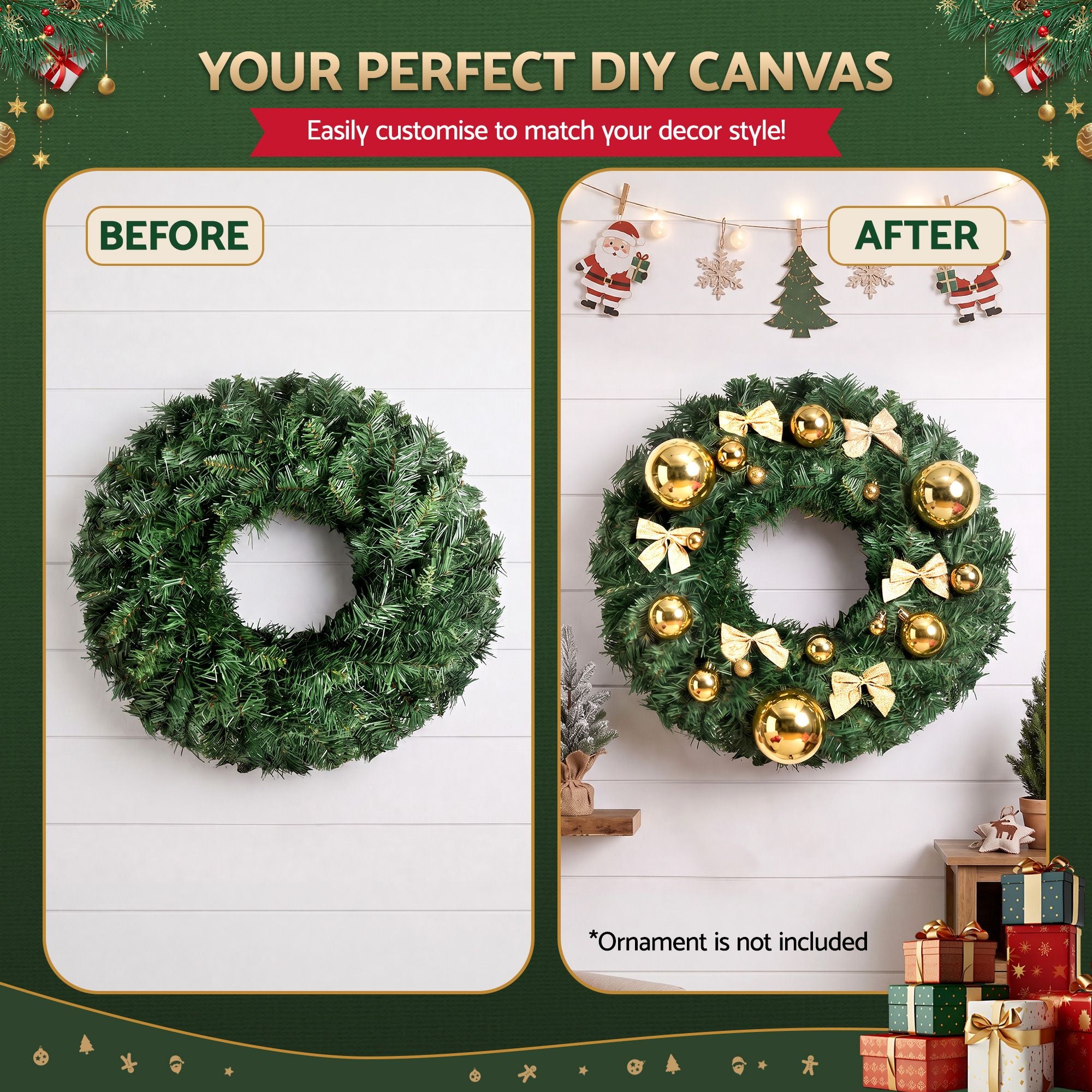 Christmas Wreath 60cm Artificial Green Garland Door Decoration 420 Tips Xmas Bush
