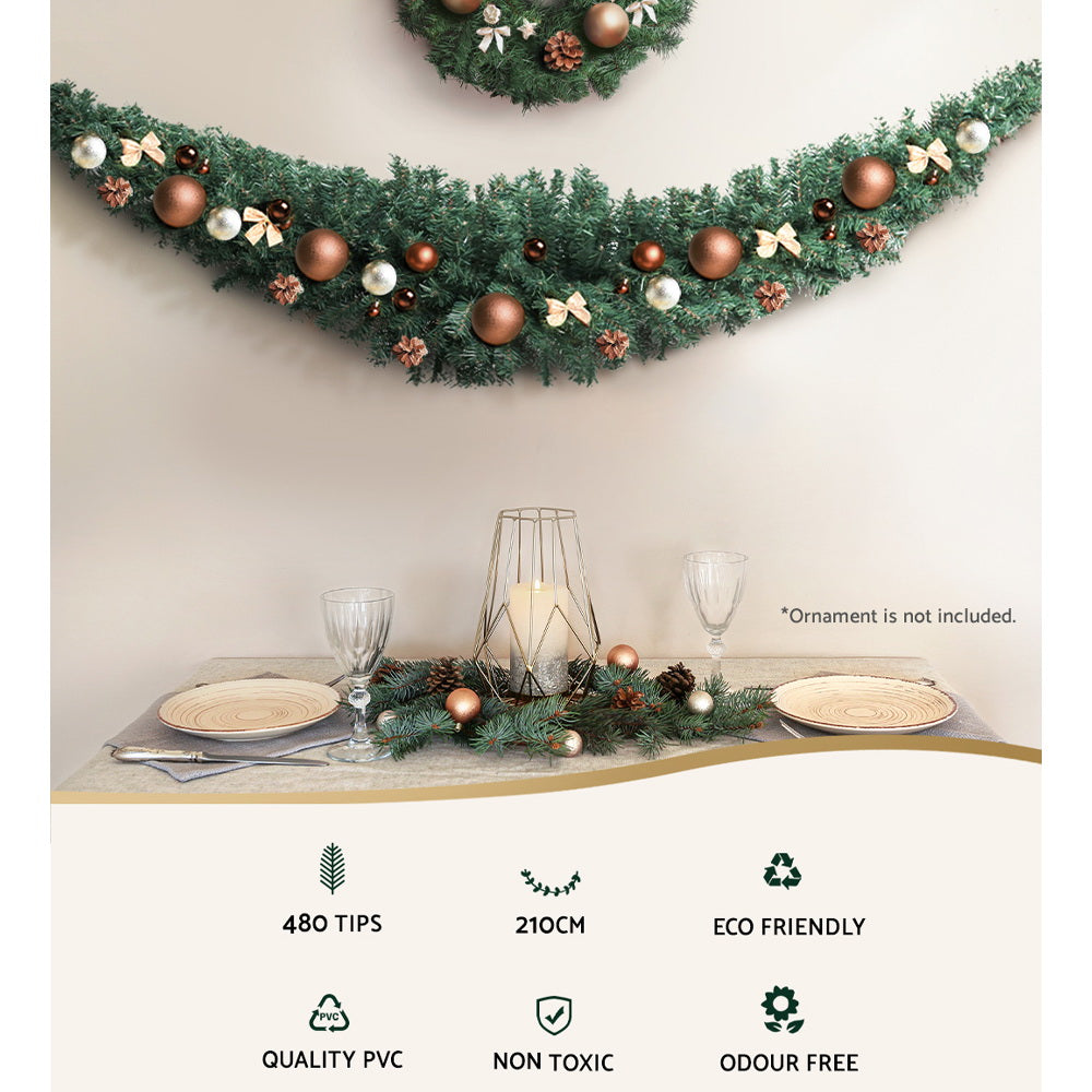 Jingle Jollys 2.1m Green Christmas Garland 480 Tips Xmas Mantel Stair Door Decor