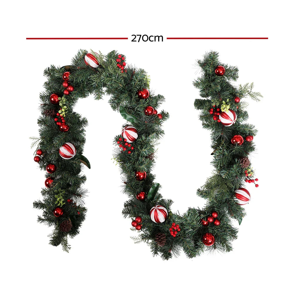2.7m Christmas Garland with Berries Pinecones Baubles Xmas Party Decor