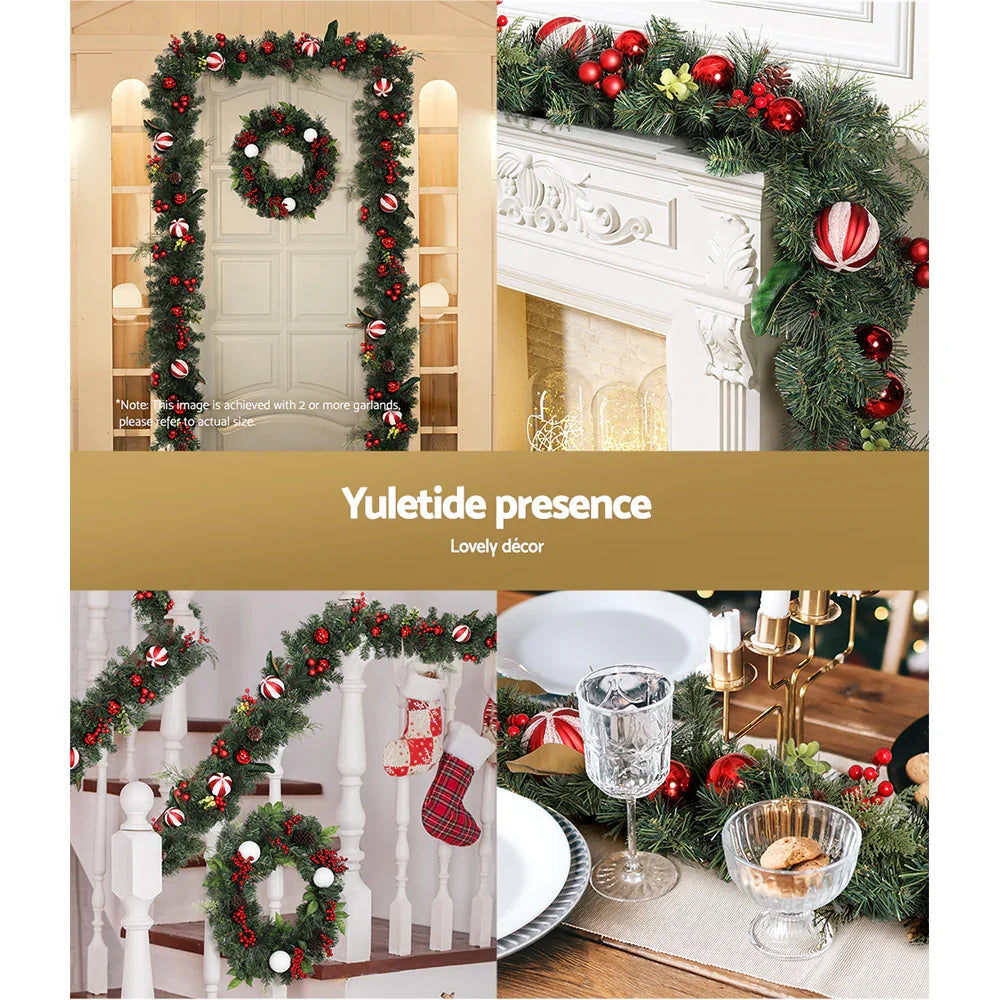 2.7m Christmas Garland with Berries Pinecones Baubles Xmas Party Decor