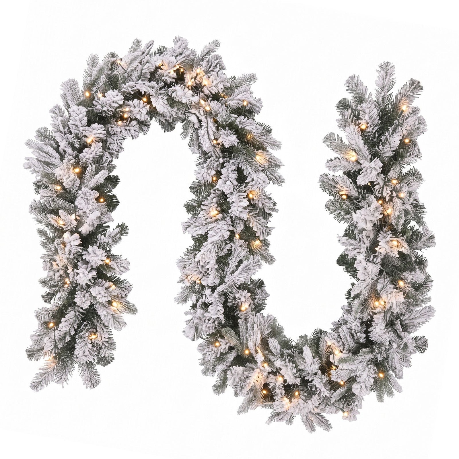 1.8M Christmas Garland 8 Mode LED Snow Frosted Tips Auto Timing