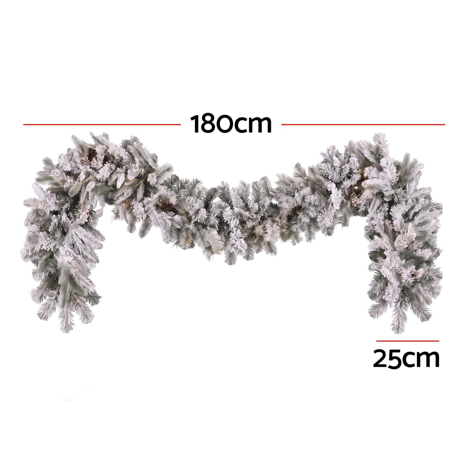 1.8M Christmas Garland 8 Mode LED Snow Frosted Tips Auto Timing