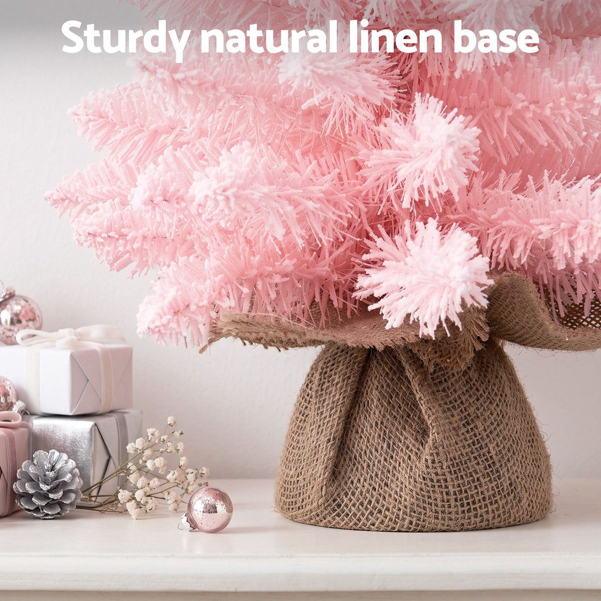 60cm Flocked Pink Tabletop Christmas Tree, Pre-Assembled