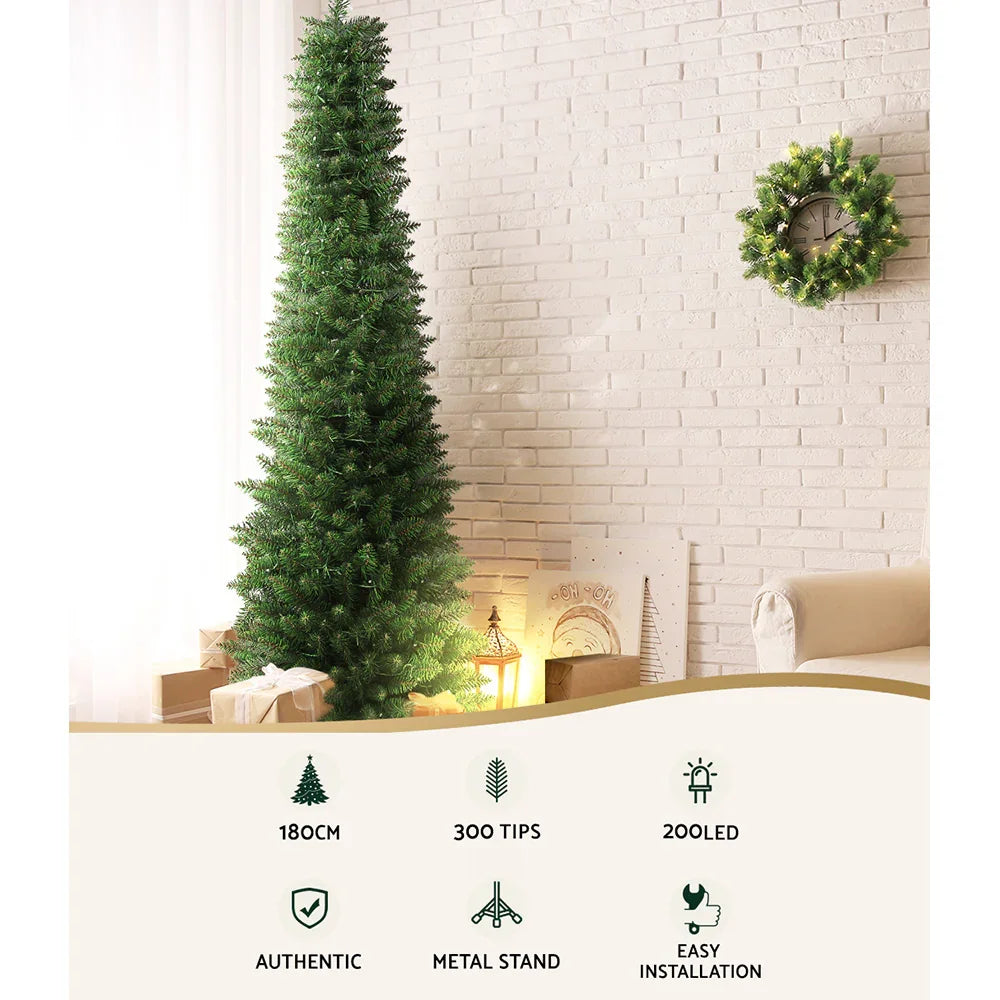 1.8m Pre-Lit Christmas Tree 200 LED Warm Lights Artificial Xmas Tree 6ft