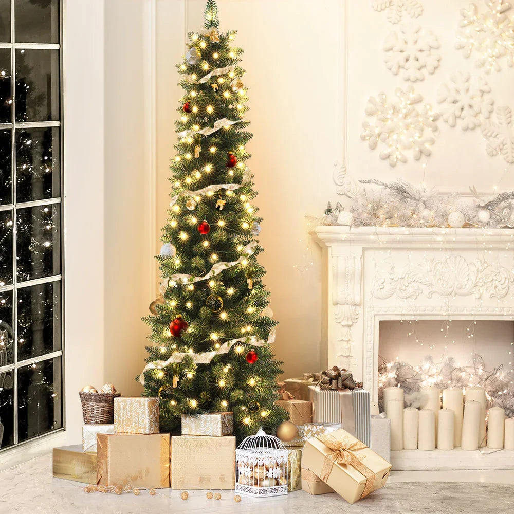 1.8m Pre-Lit Christmas Tree 200 LED Warm Lights Artificial Xmas Tree 6ft