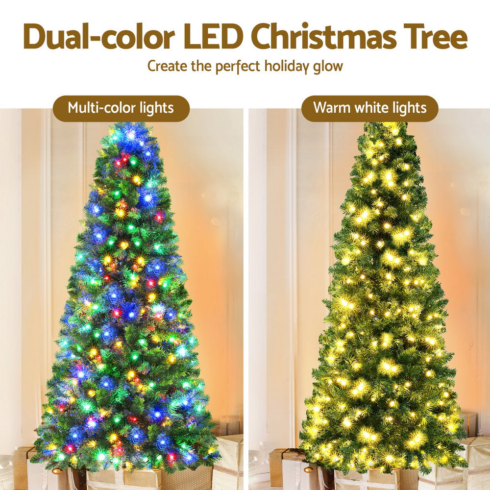 Jingle Jollys 1.8m Pre-Lit Christmas Tree 200 Multi Colour LED 8 Modes Remote