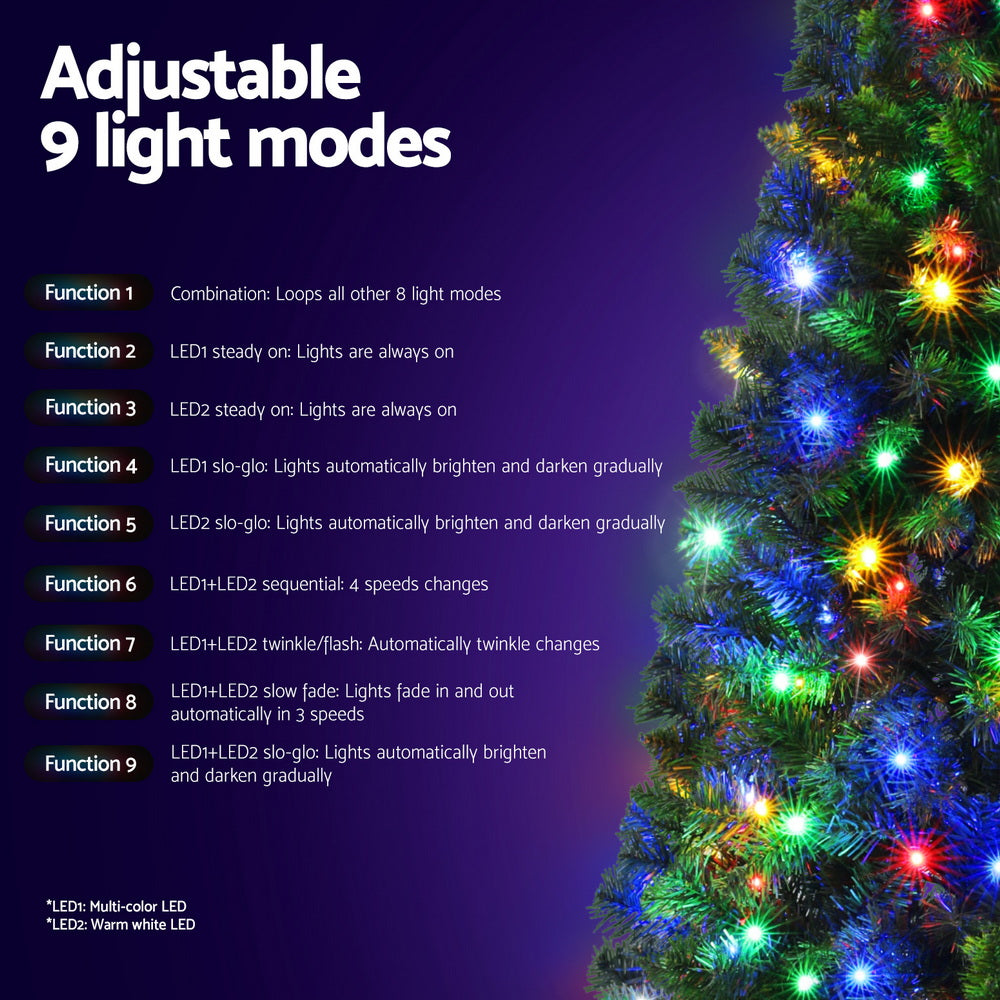 Jingle Jollys 1.8m Pre-Lit Christmas Tree 200 Multi Colour LED 8 Modes Remote