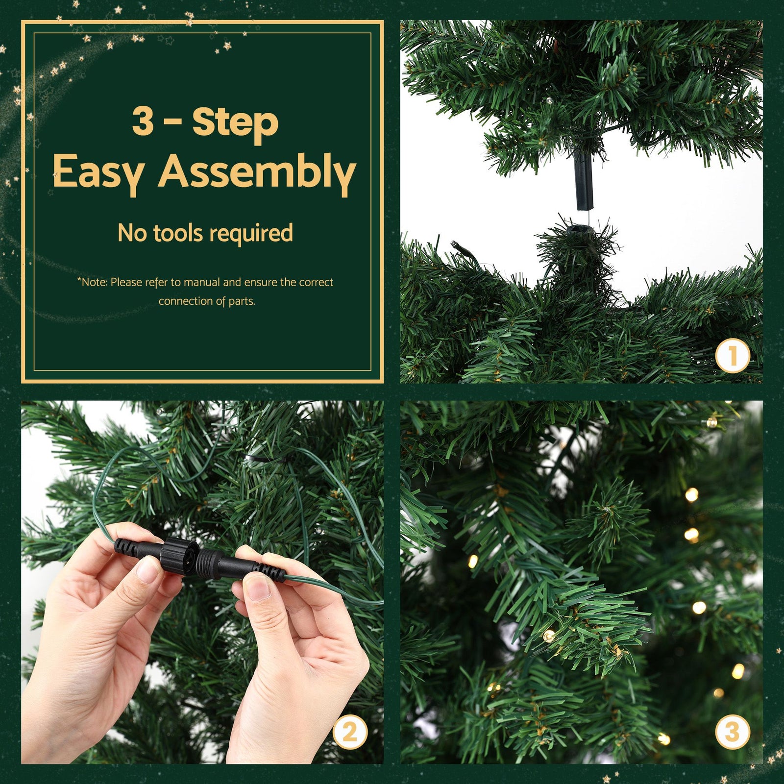 2.4m Pre-Lit Christmas Tree Slim Pencil Corner Tree 280 LED Green