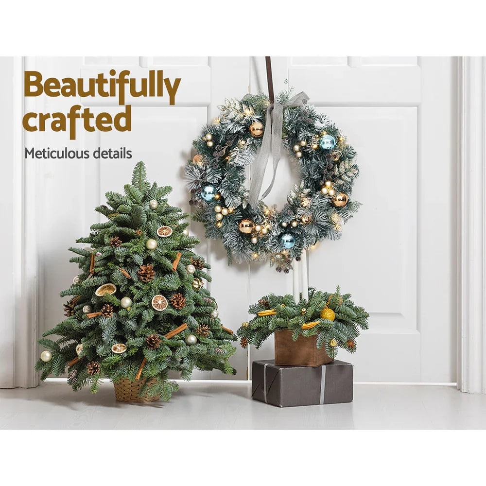60cm Snowy Christmas Wreath with LED Lights Pinecones Baubles Xmas Door Decor