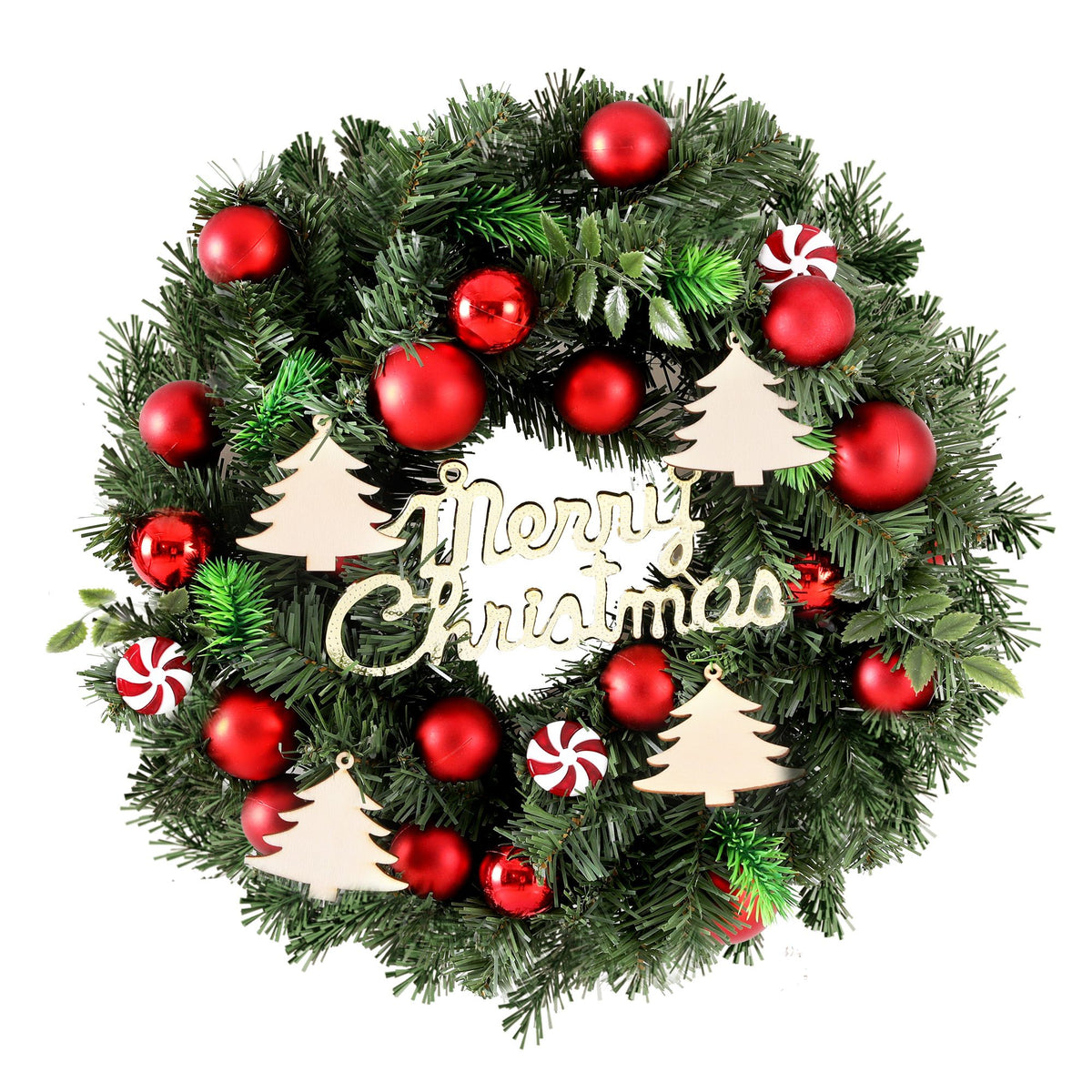 Jingle Jollys 40cm Christmas Wreath Pre-Decorated Red Baubles Candy Door Decor