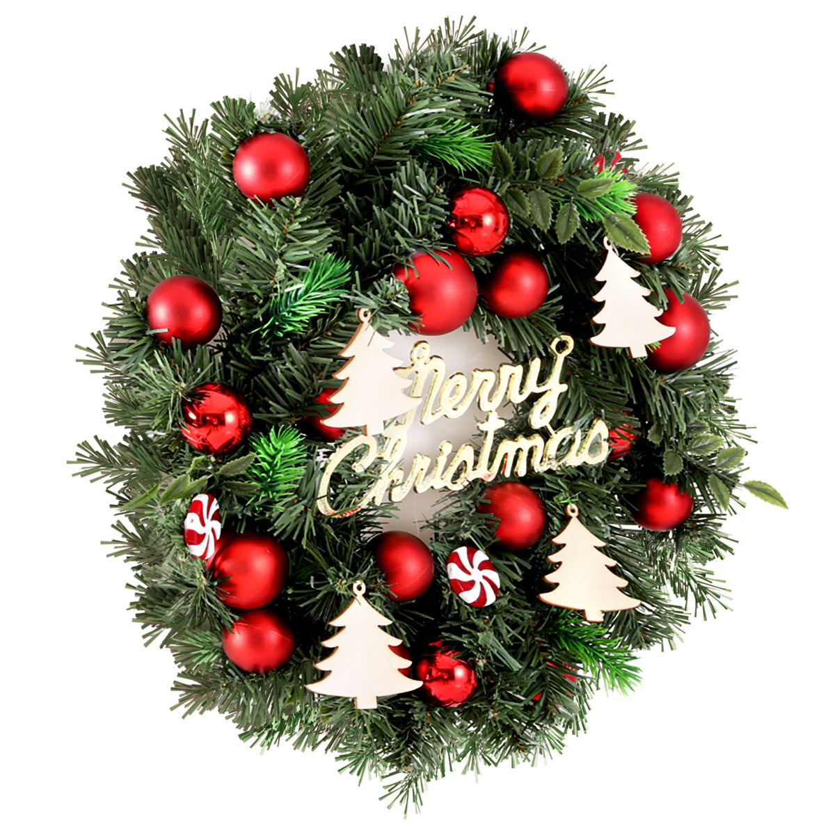 Jingle Jollys 40cm Christmas Wreath Pre-Decorated Red Baubles Candy Door Decor