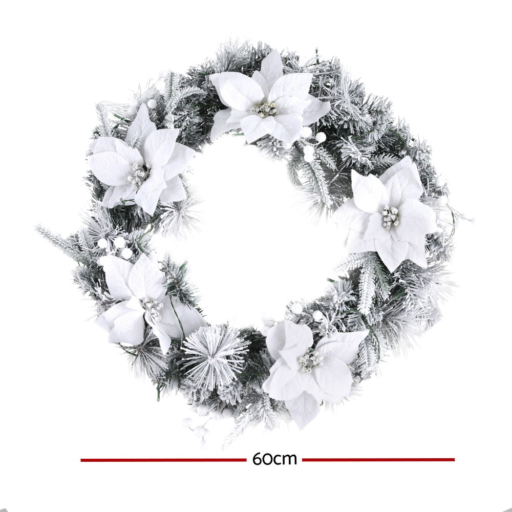 Jingle Jollys 60cm Christmas Wreath LED Lights Snowy Flowers Garland Party Decor