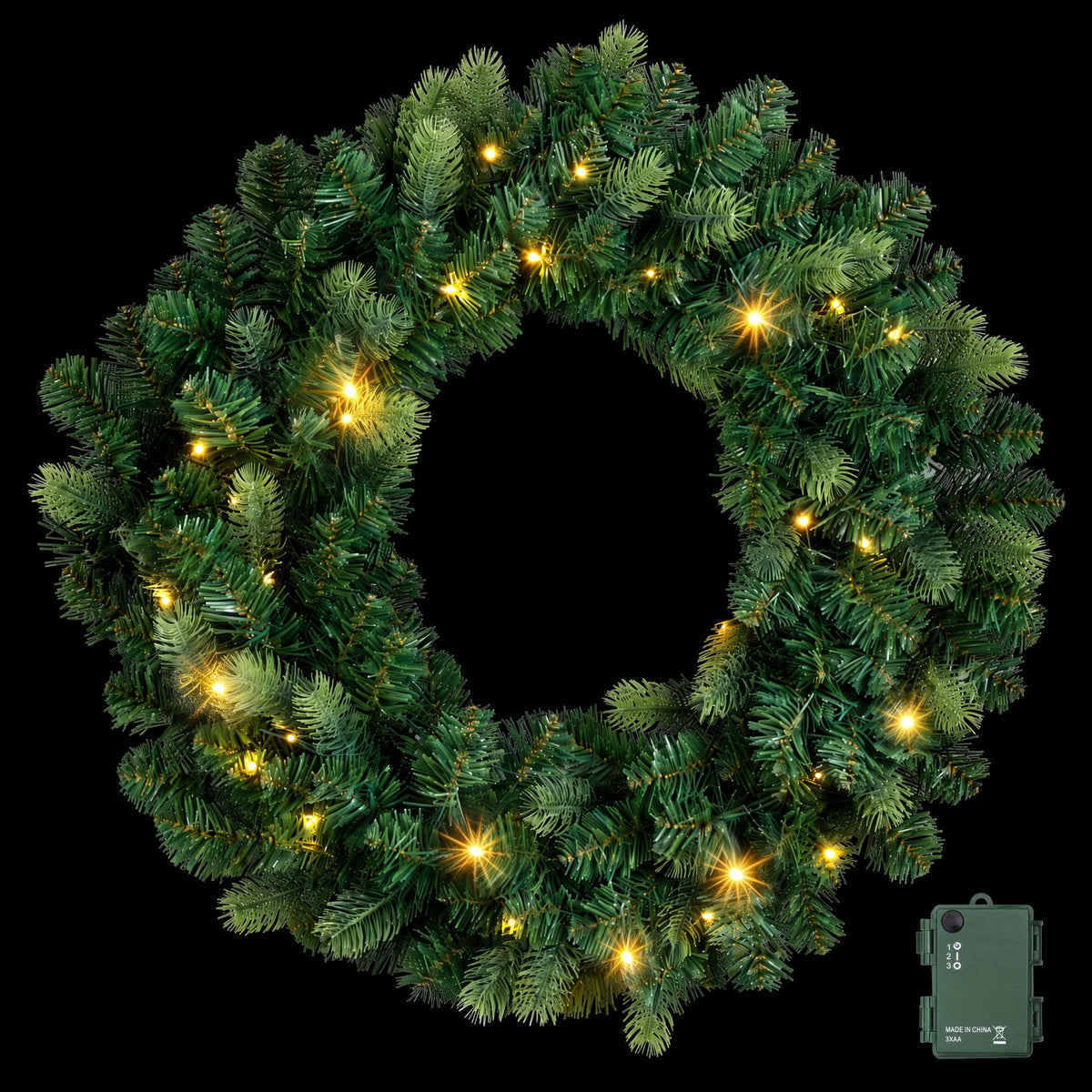 60cm Pre-Lit Christmas Wreath Garlands Warm White LED Door Wreath Decor