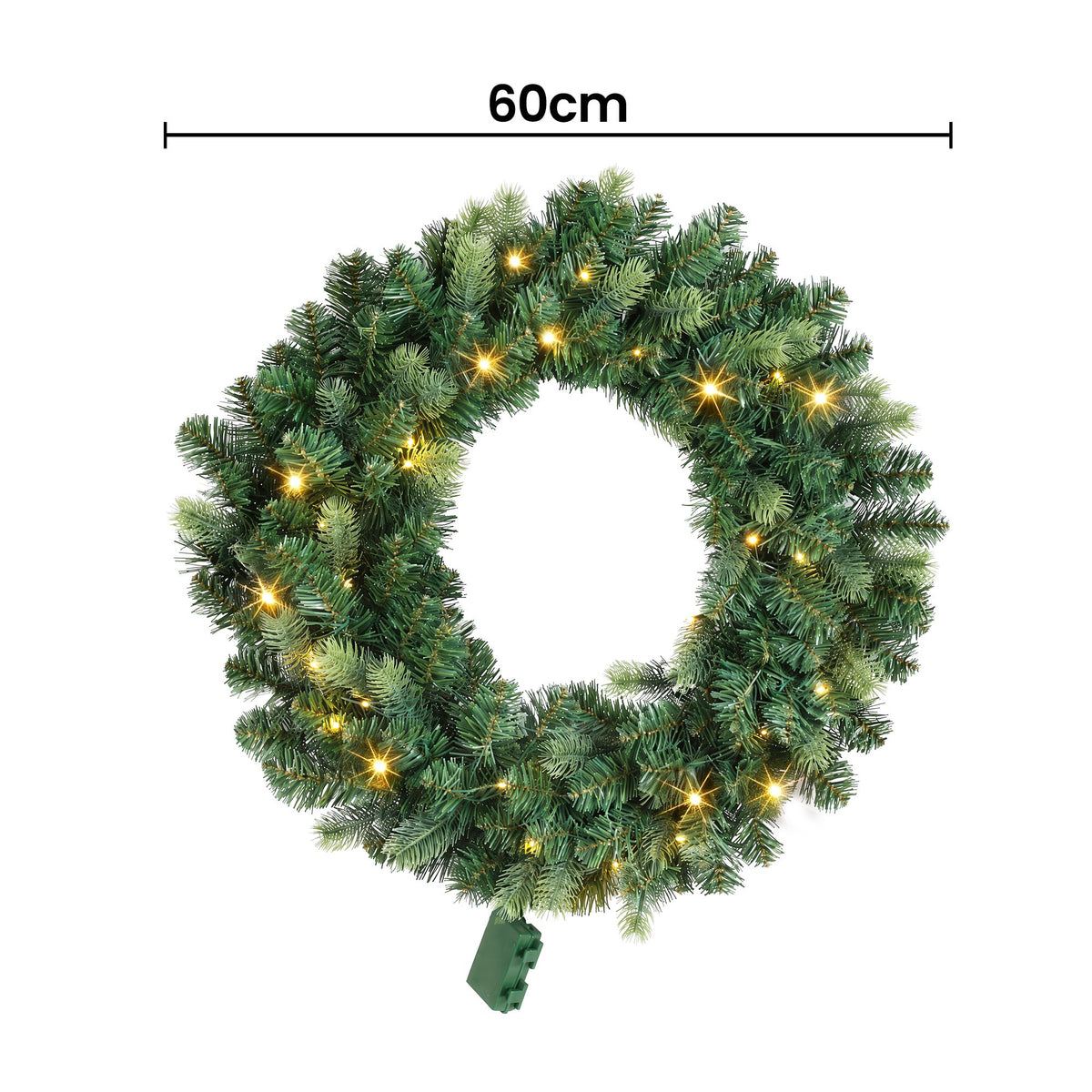 60cm Pre-Lit Christmas Wreath Garlands Warm White LED Door Wreath Decor
