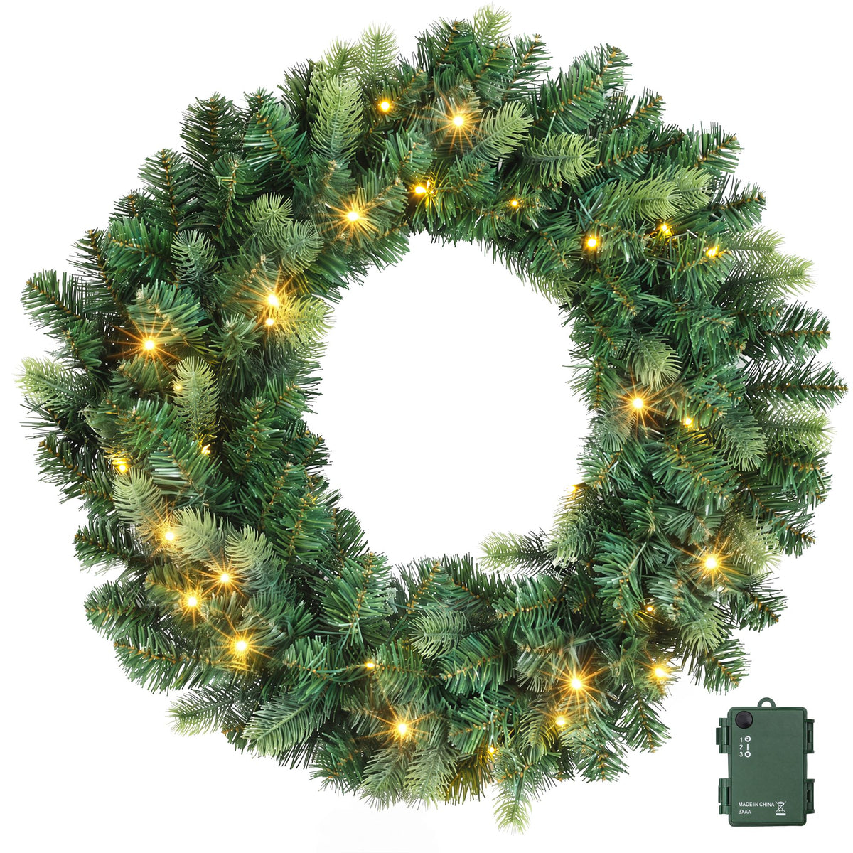 60cm Pre-Lit Christmas Wreath Garlands Warm White LED Door Wreath Decor