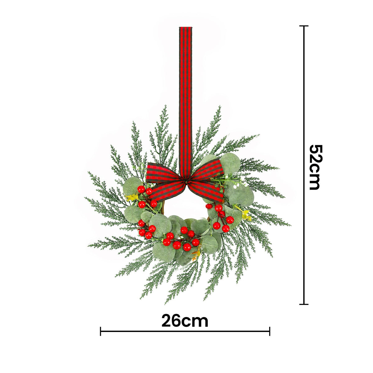 6x Christmas Wreath Garland 26cm Pre-lit Wreaths Red Berries Bow