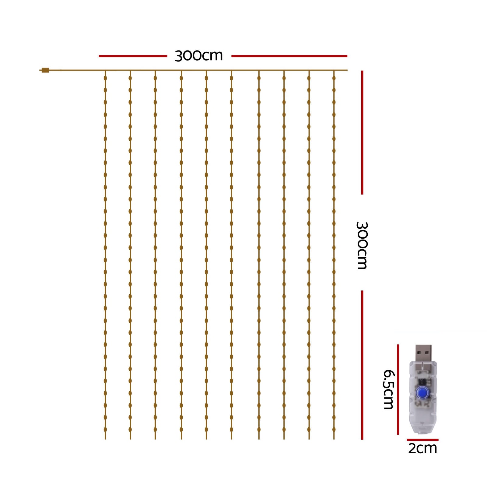 3X3M Christmas Lights Curtain String Light 300 LED Cool White